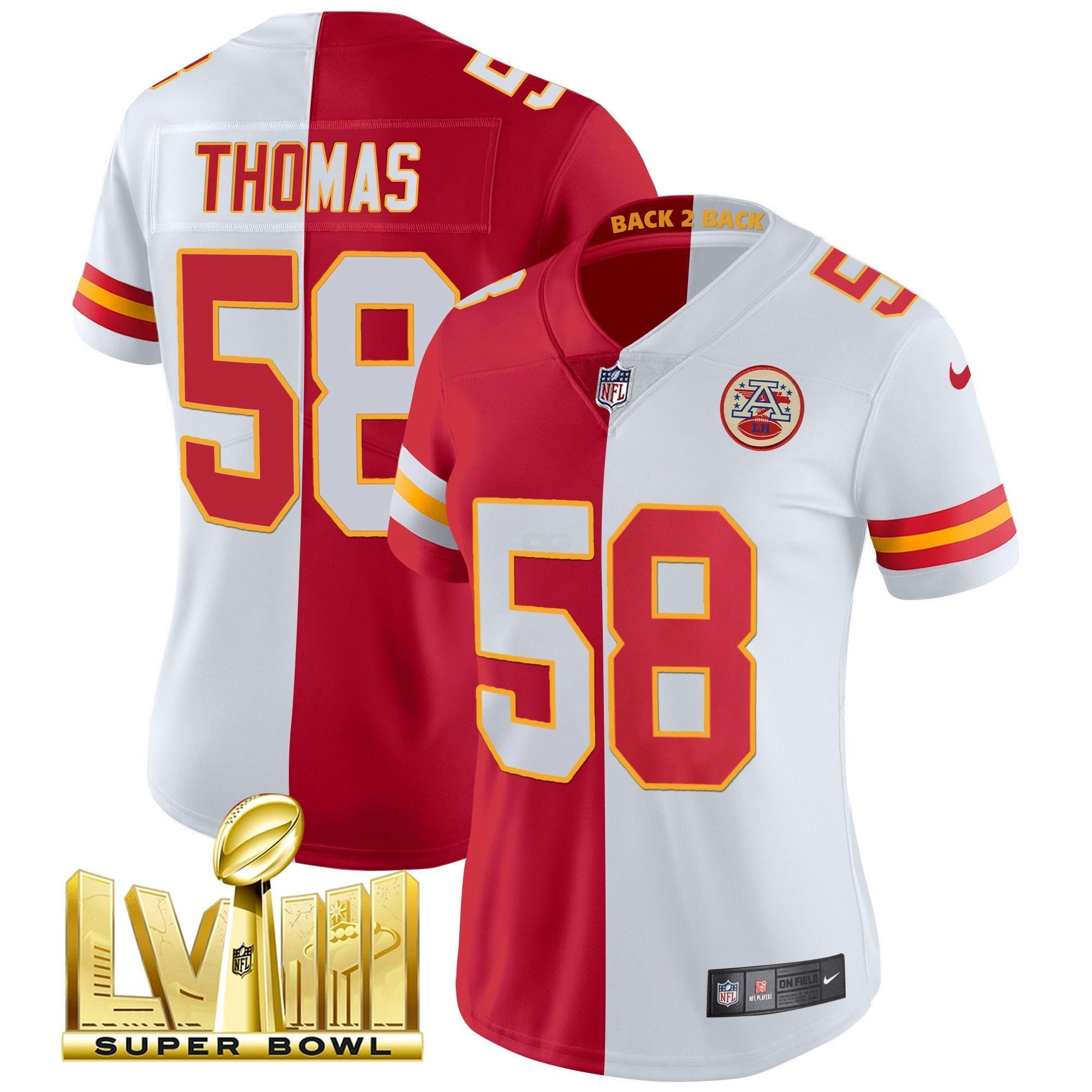 Camisa NFL Women’s Super Bowl LVIII & Back 2 Back Patch Vapor Jersey V5