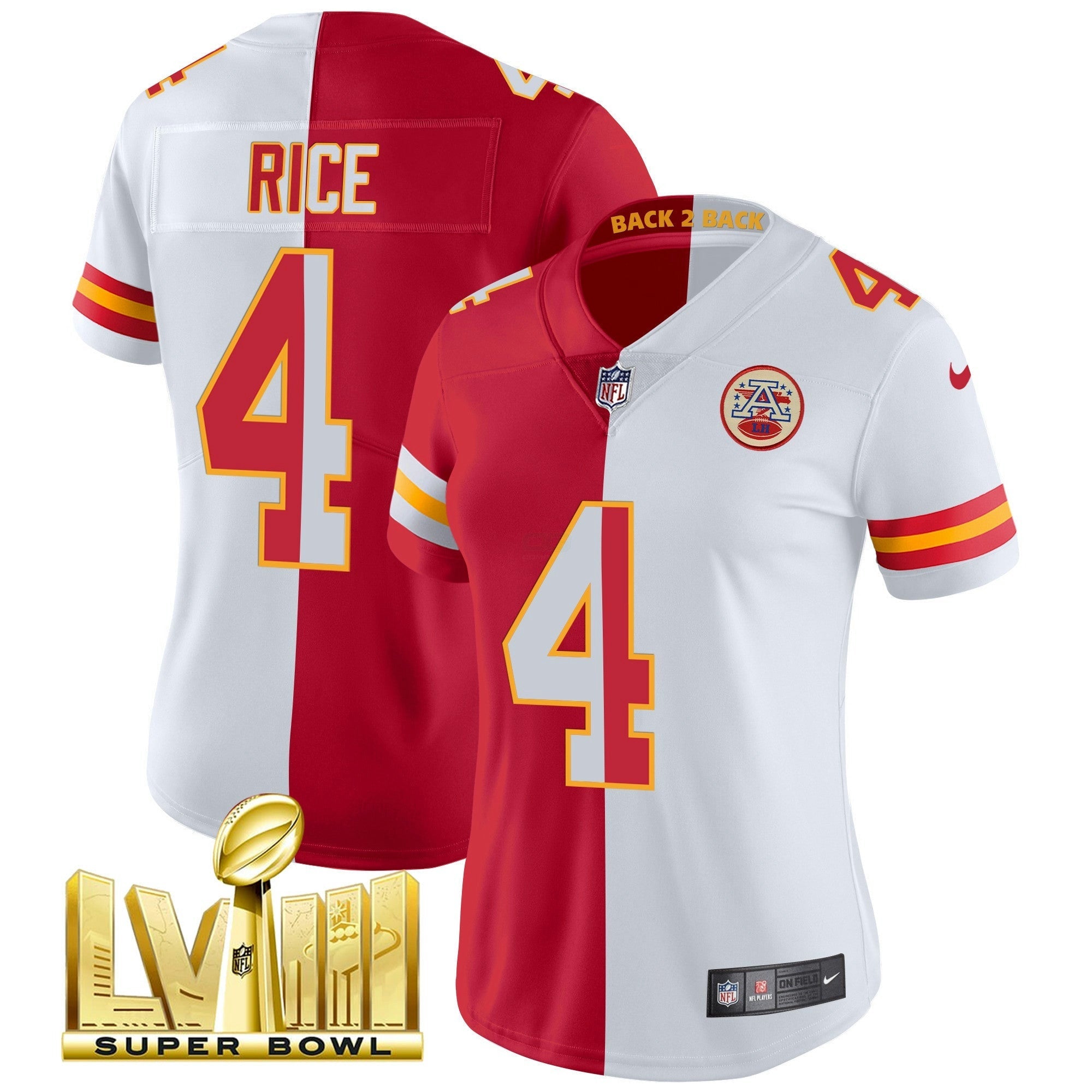 Camisa NFL Women’s Super Bowl LVIII & Back 2 Back Patch Vapor Jersey V5