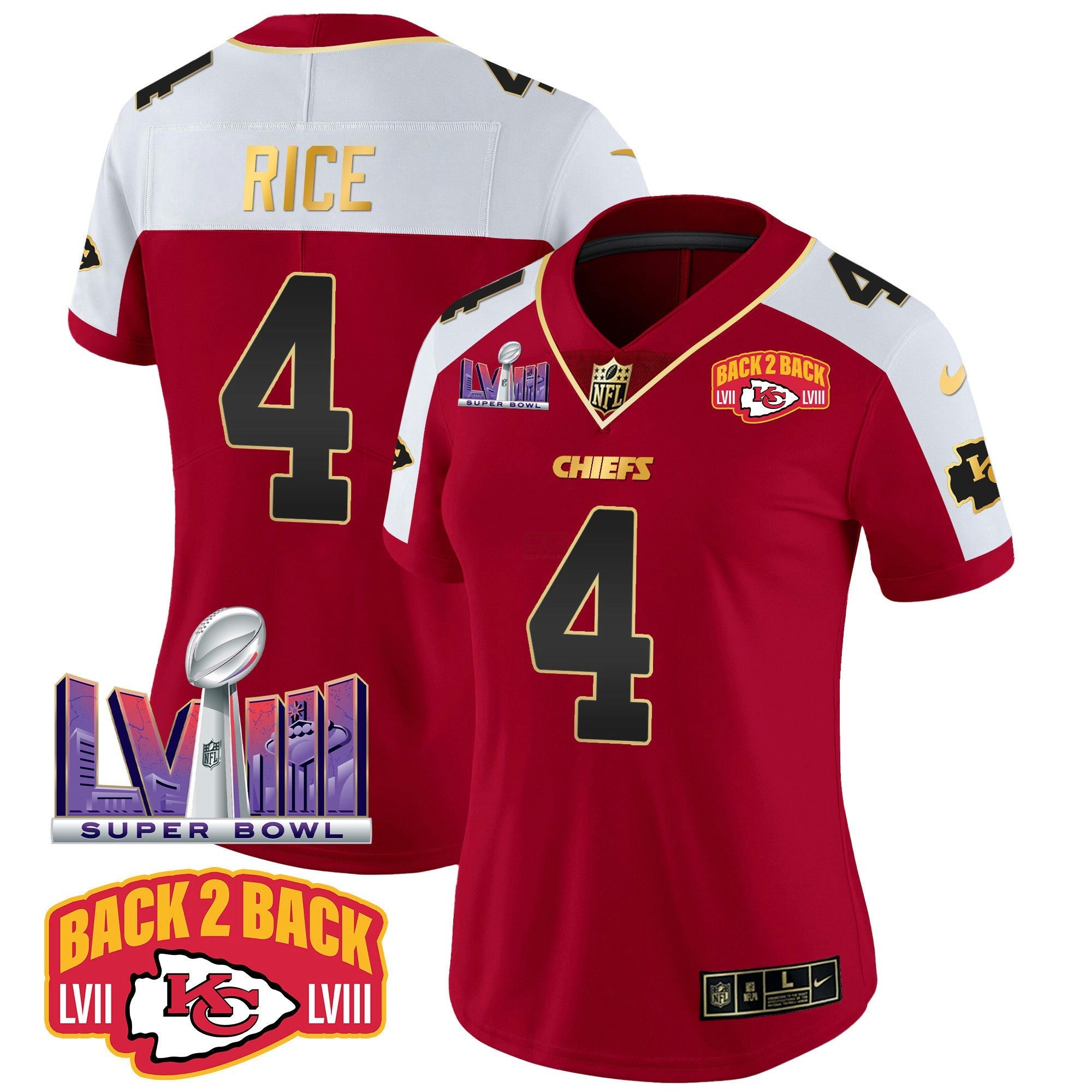Camisa NFL Women’s Super Bowl LVIII & Back 2 Back Patch Vapor Jersey