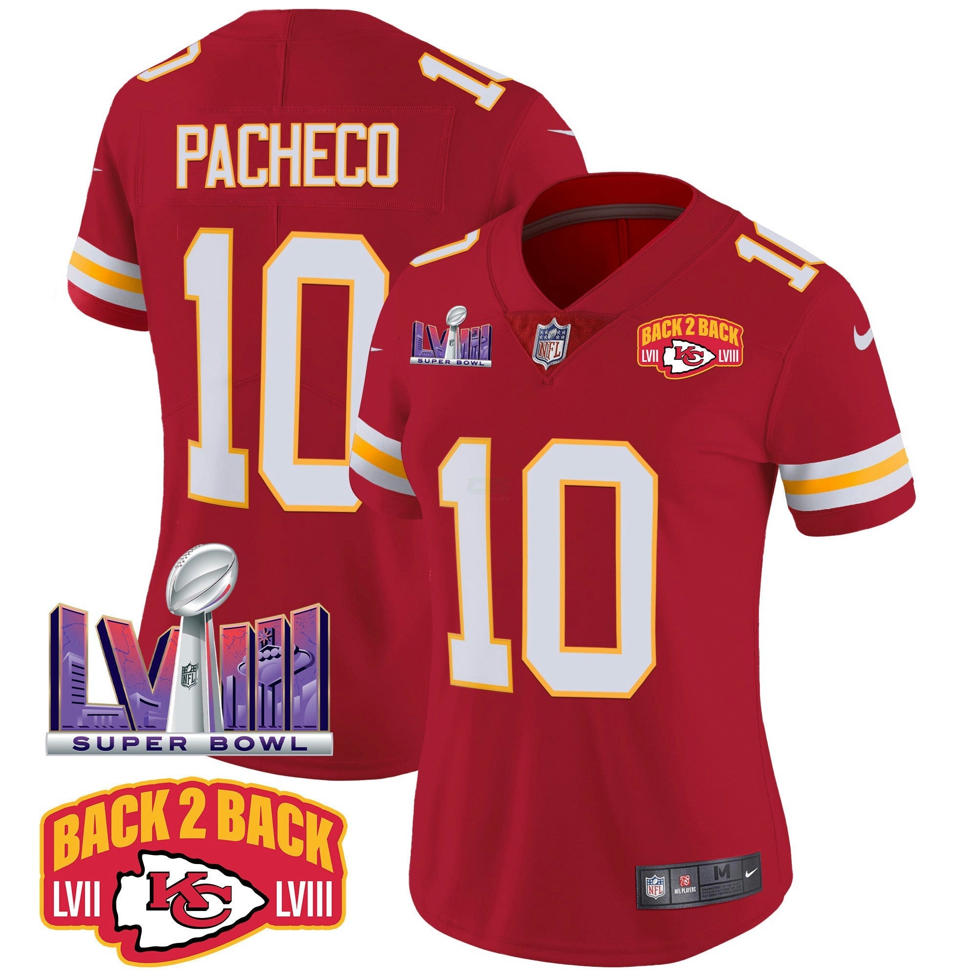 Camisa NFL Women’s Super Bowl LVIII & Back 2 Back Patch Vapor Jersey