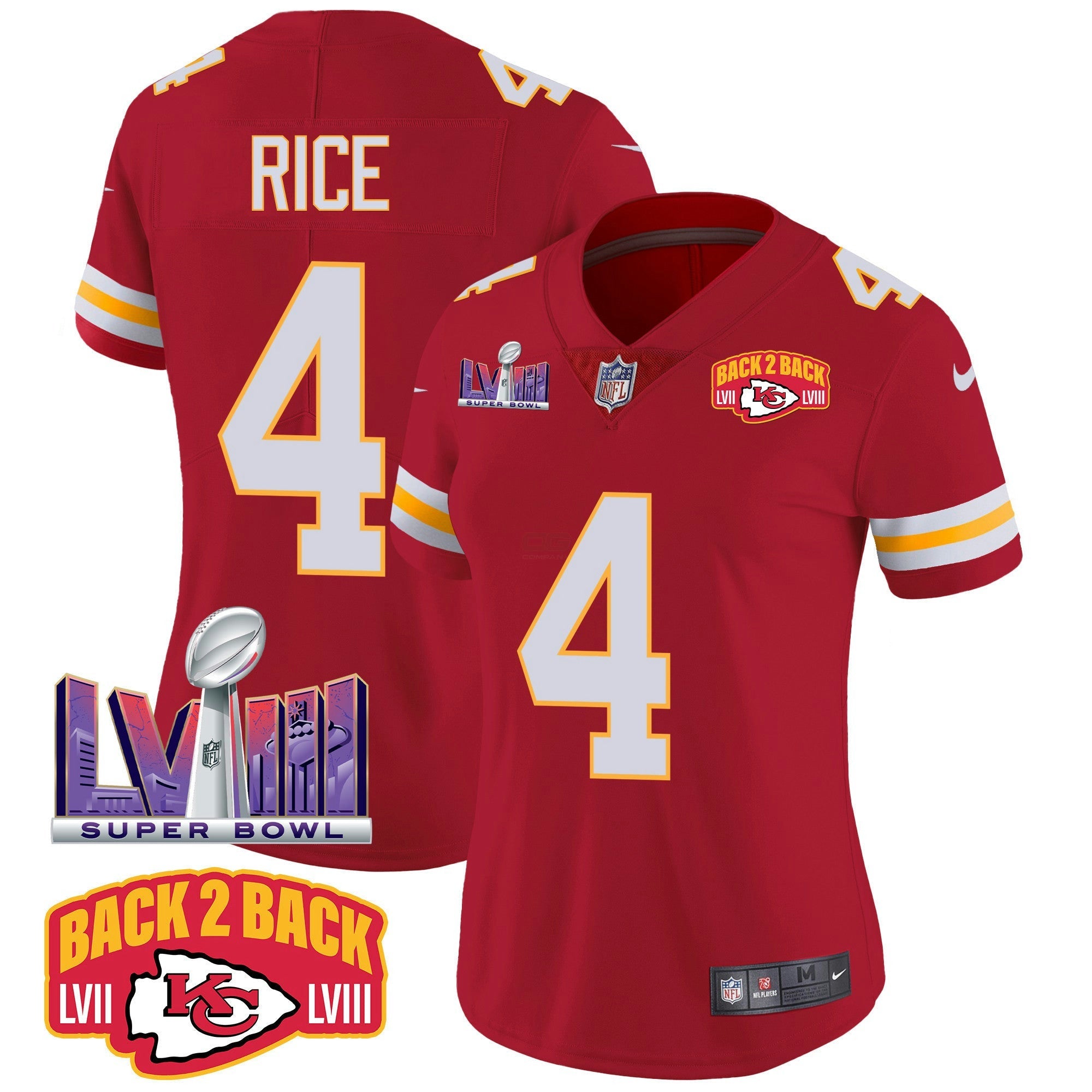 Camisa NFL Women’s Super Bowl LVIII & Back 2 Back Patch Vapor Jersey