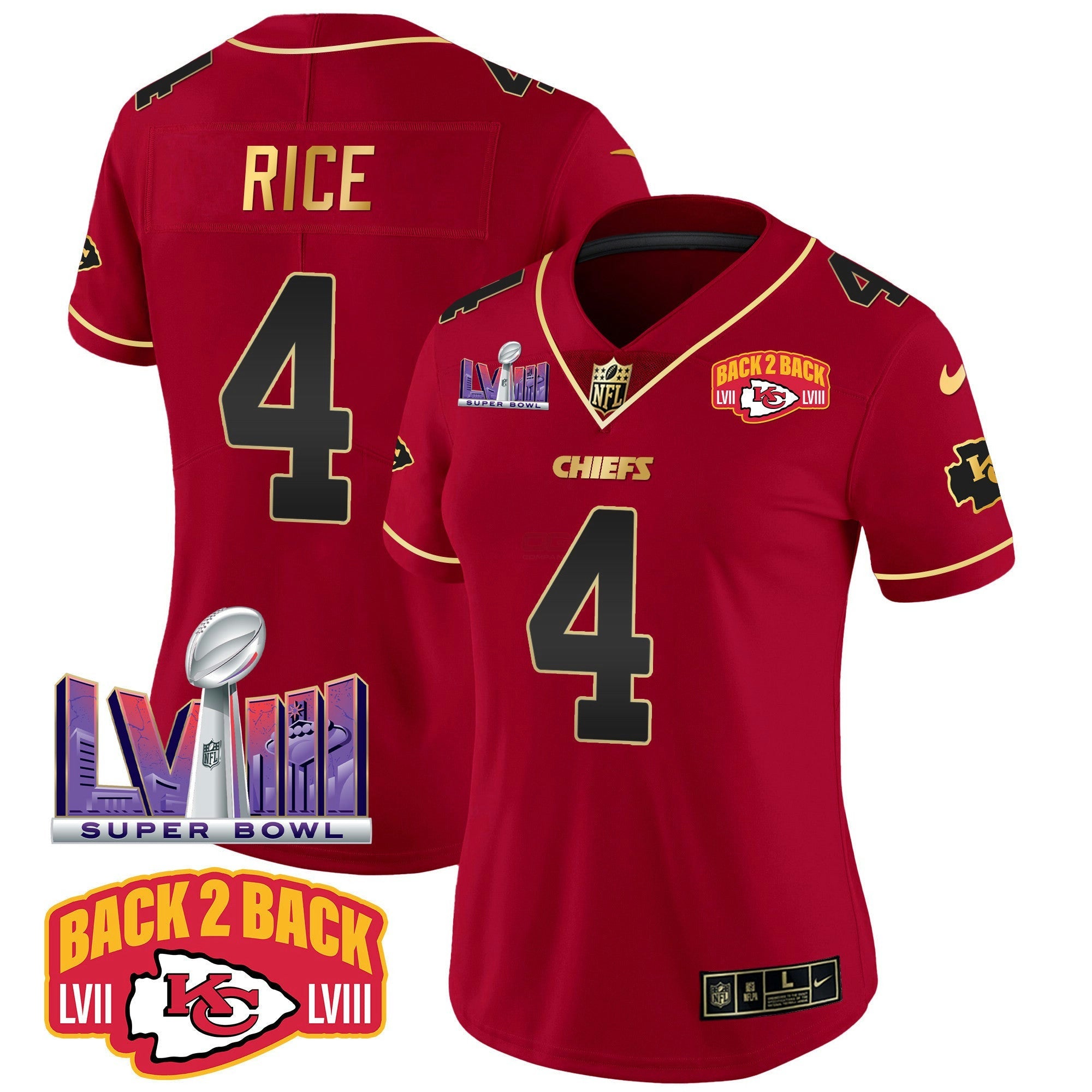 Camisa NFL Women’s Super Bowl LVIII & Back 2 Back Patch Vapor Jersey
