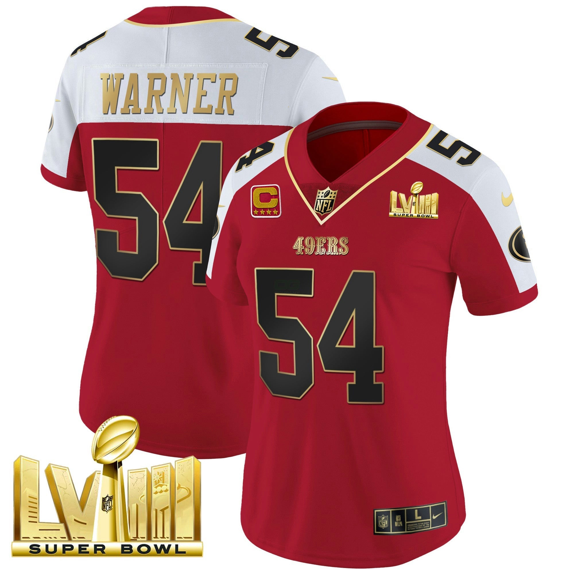 Camisa NFL Women’s Super Bowl LVIII Dourada Patch Vapor Jersey