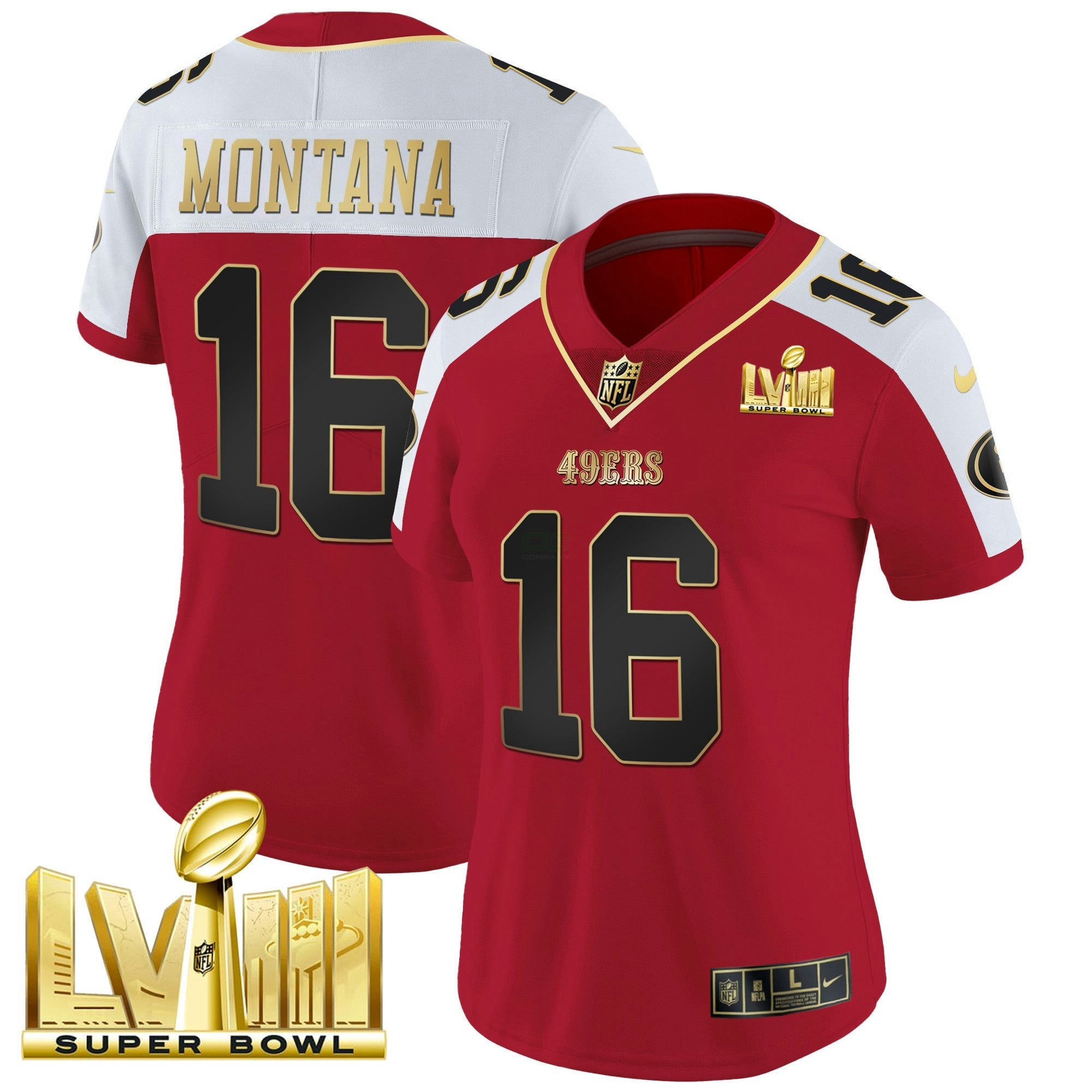 Camisa NFL Women’s Super Bowl LVIII Dourada Patch Vapor Jersey