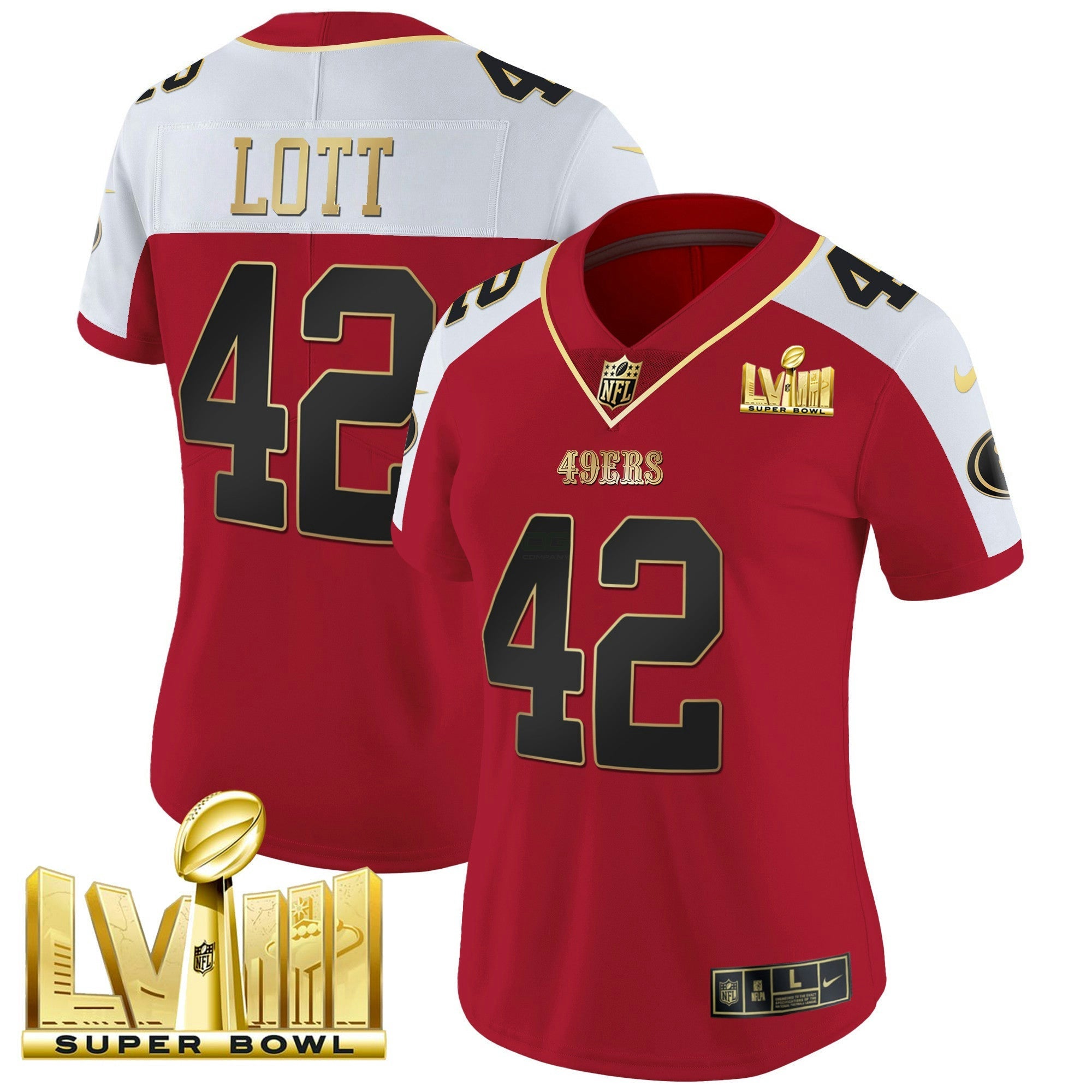 Camisa NFL Women’s Super Bowl LVIII Dourada Patch Vapor Jersey