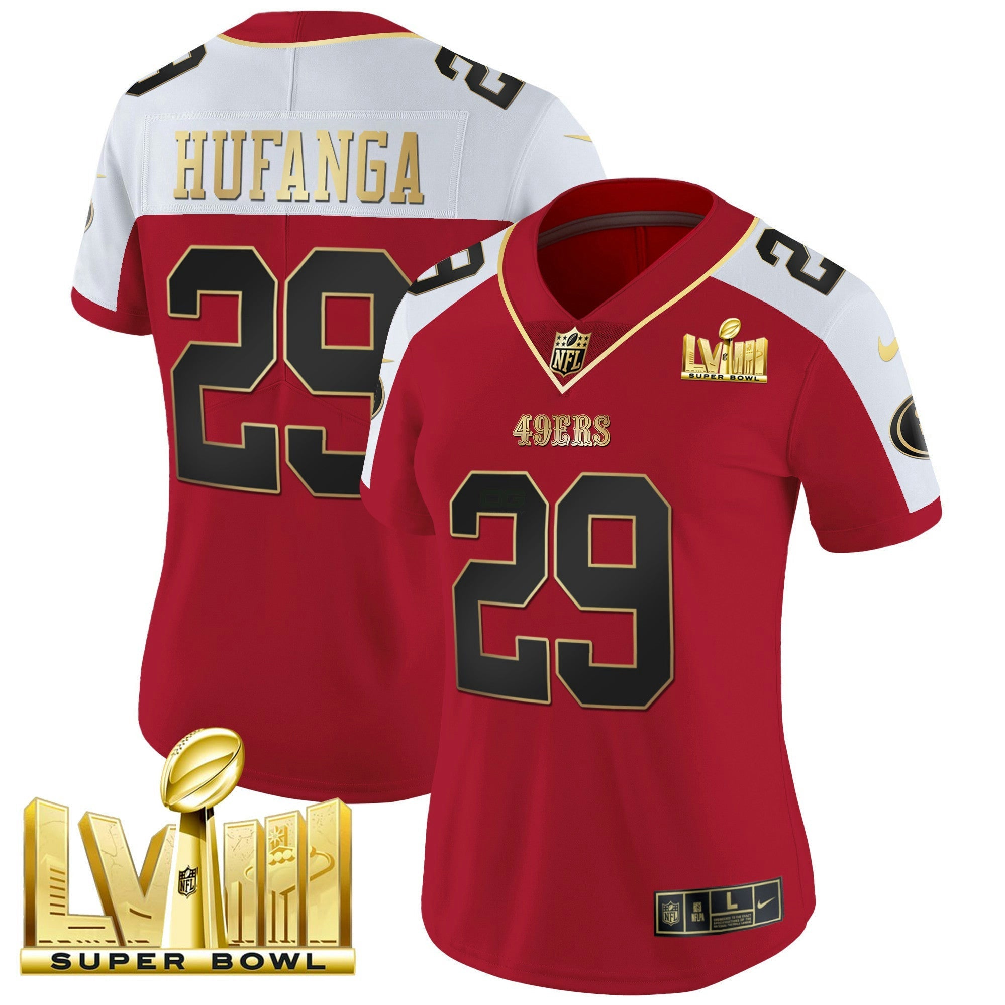 Camisa NFL Women’s Super Bowl LVIII Dourada Patch Vapor Jersey