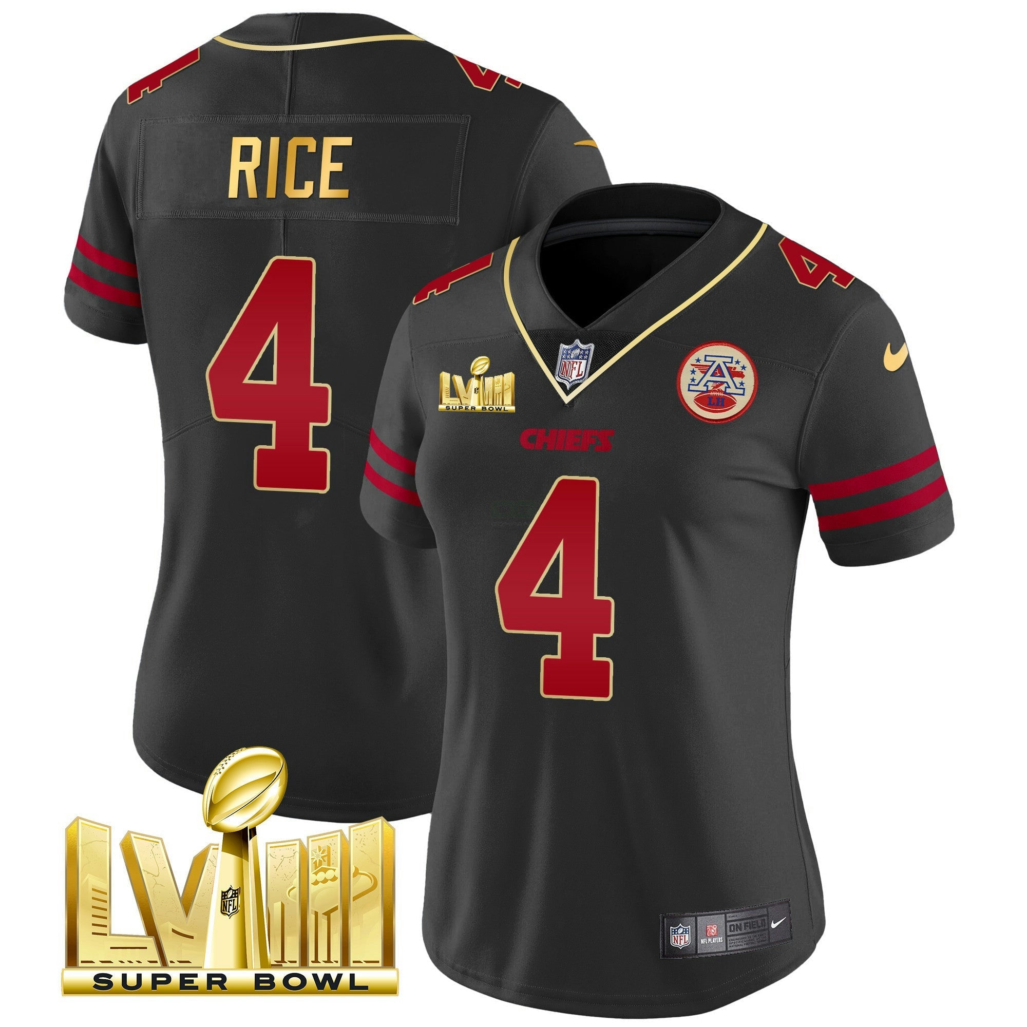Camisa NFL Women’s Super Bowl LVIII Dourada Patch Vapor Jersey
