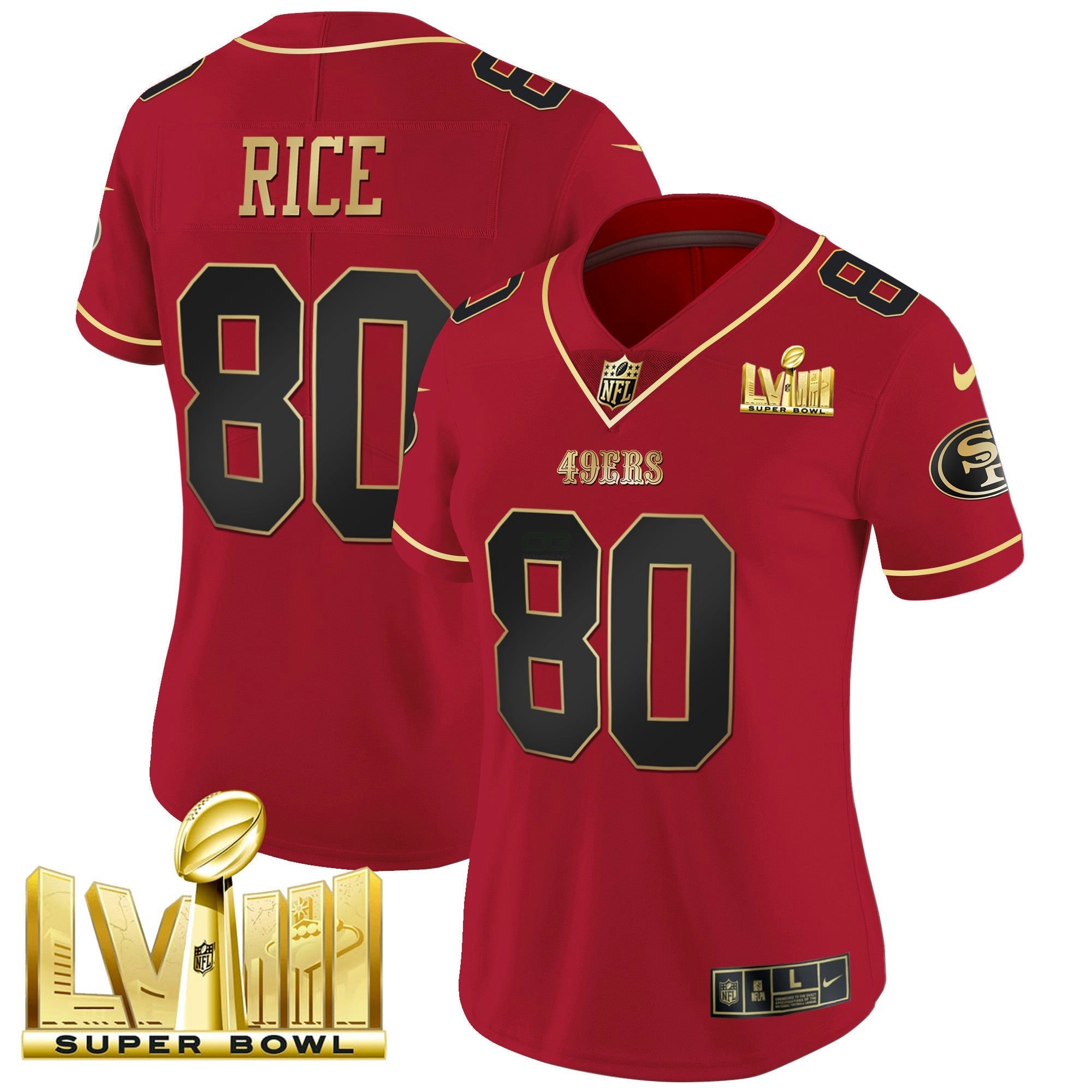 Camisa NFL Women’s Super Bowl LVIII Dourada Patch Vapor Jersey