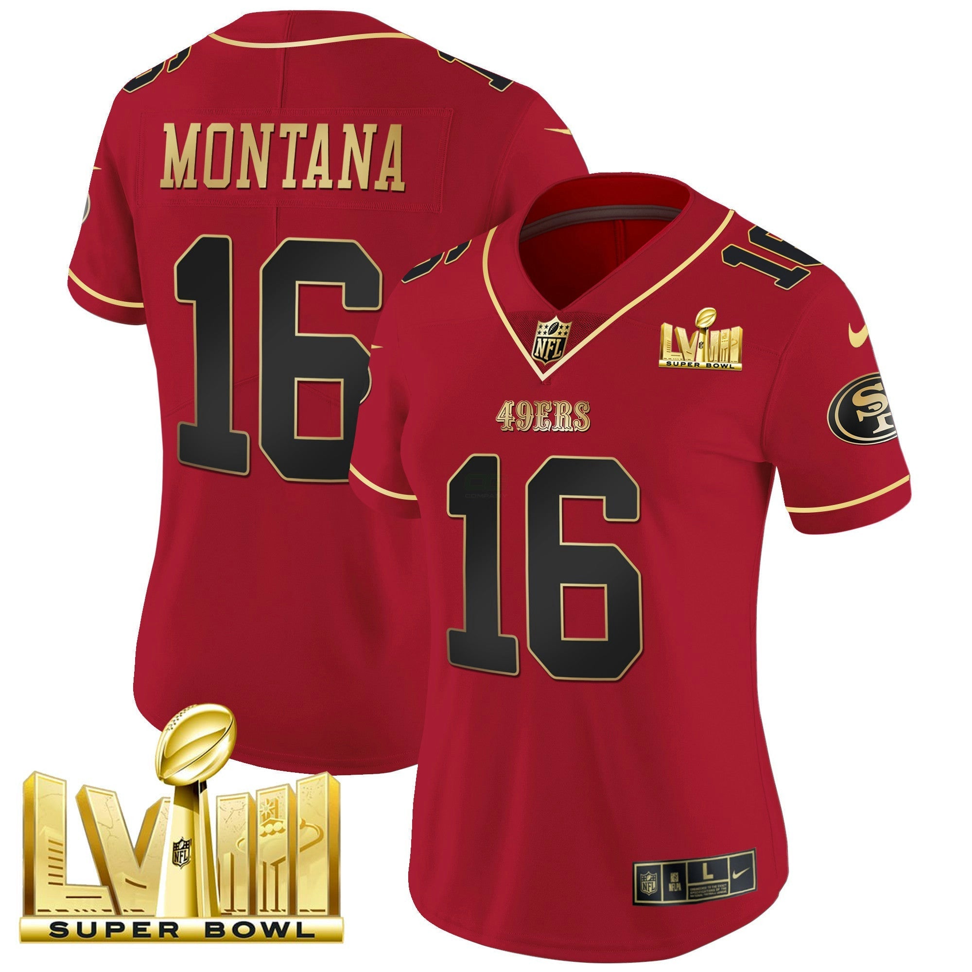 Camisa NFL Women’s Super Bowl LVIII Dourada Patch Vapor Jersey