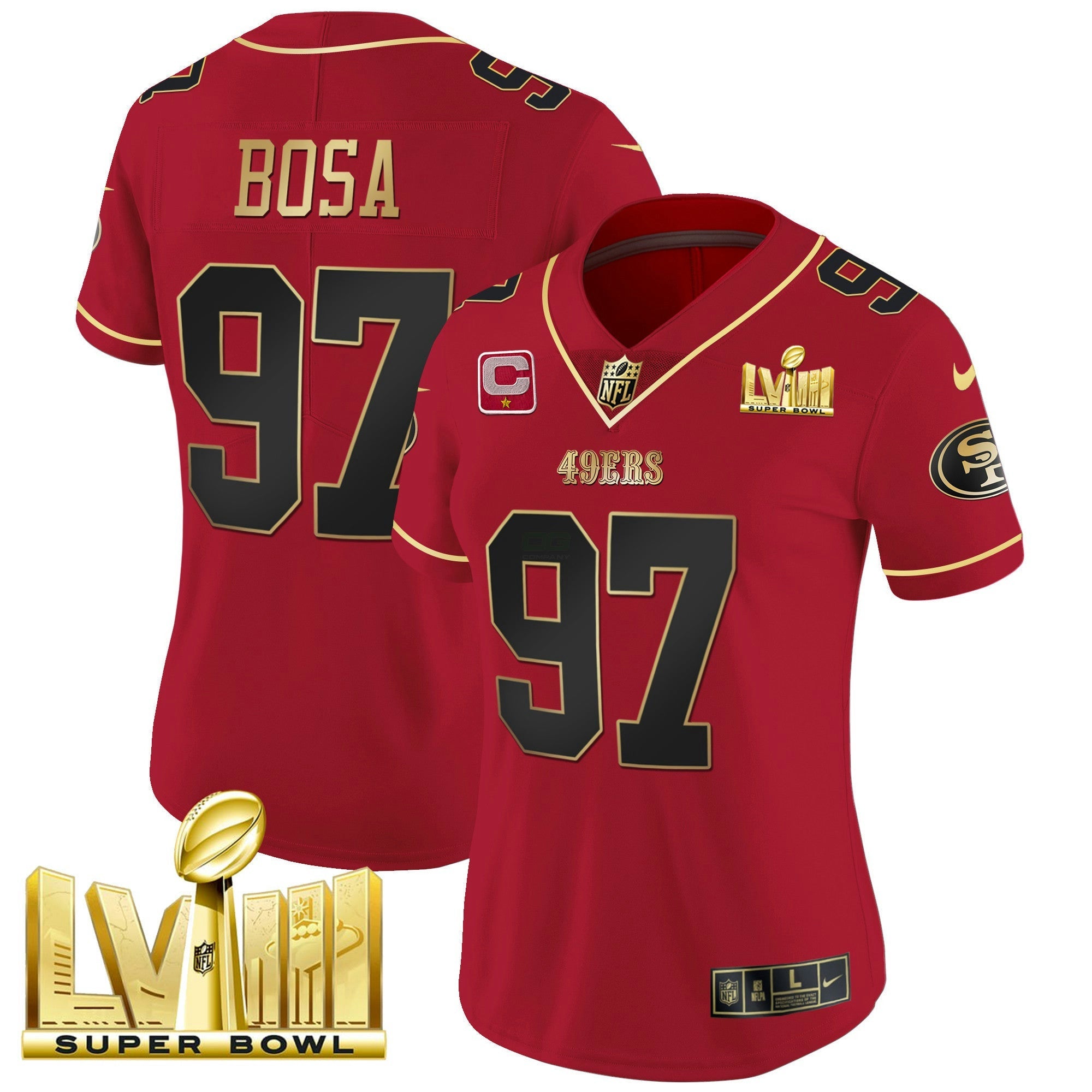 Camisa NFL Women’s Super Bowl LVIII Dourada Patch Vapor Jersey