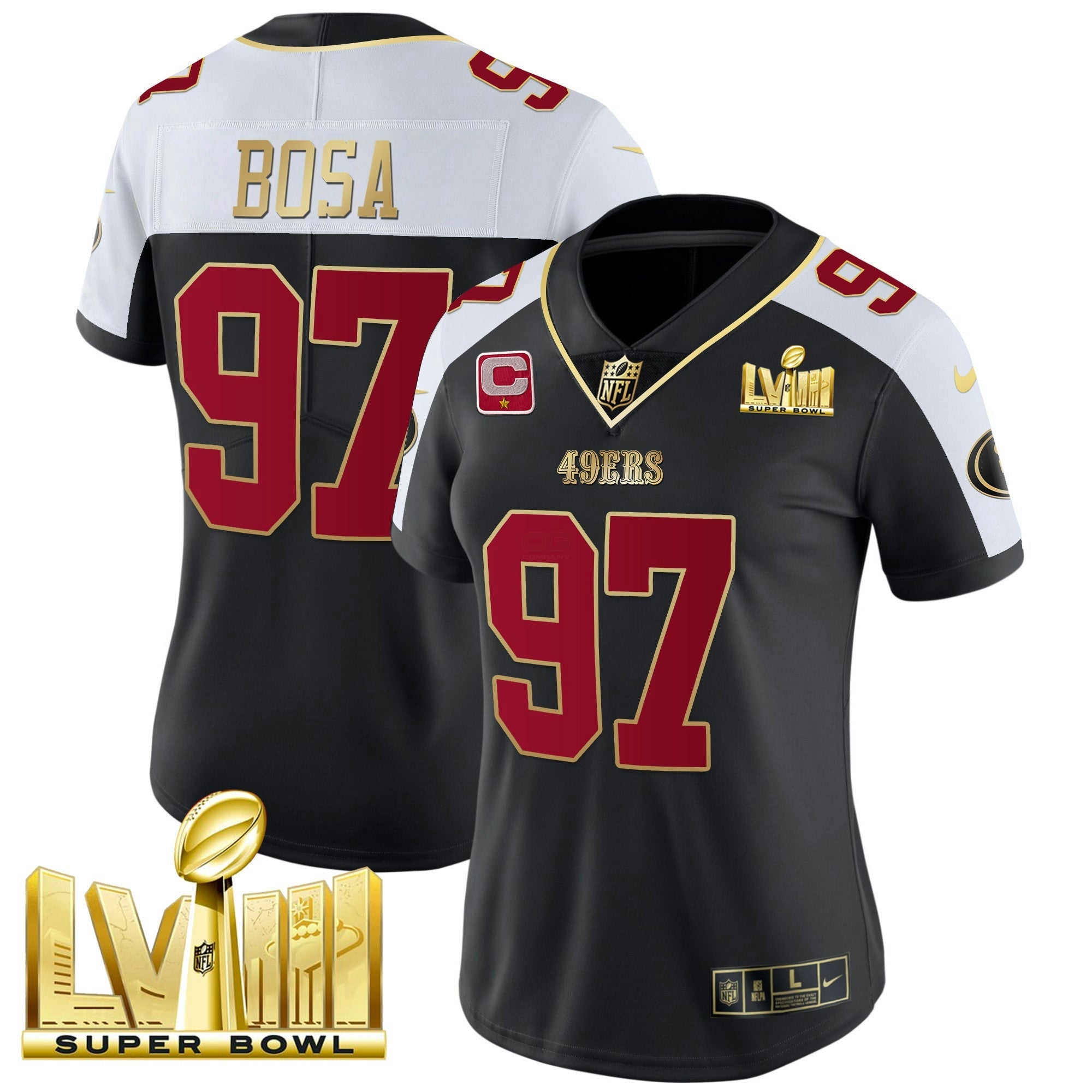 Camisa NFL Women’s Super Bowl LVIII Dourada Patch Vapor Jersey