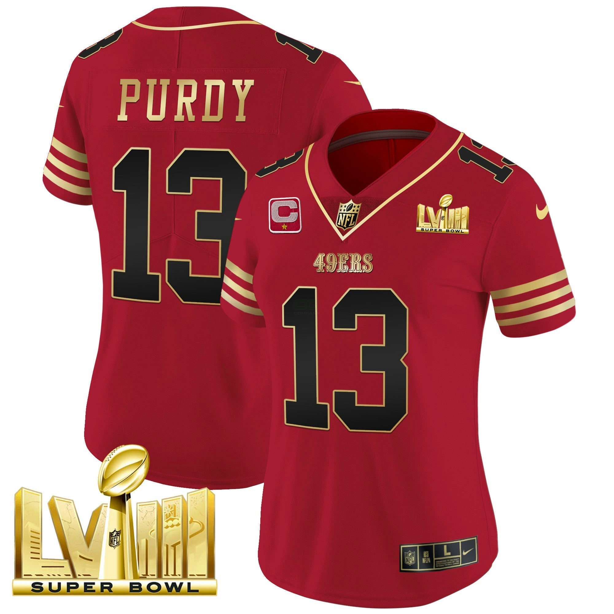 Camisa NFL Women’s Super Bowl LVIII Dourada Patch Vapor Jersey