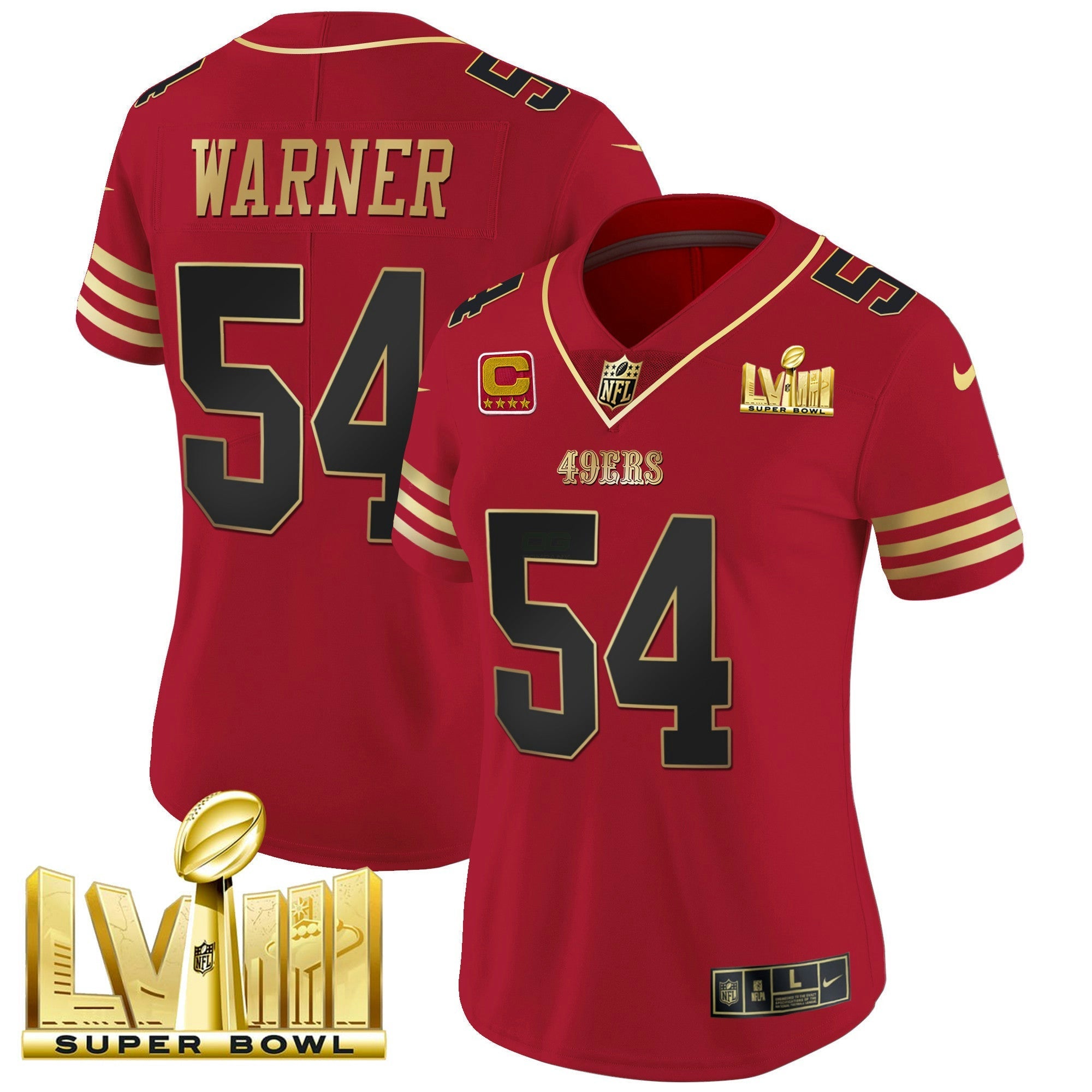 Camisa NFL Women’s Super Bowl LVIII Dourada Patch Vapor Jersey