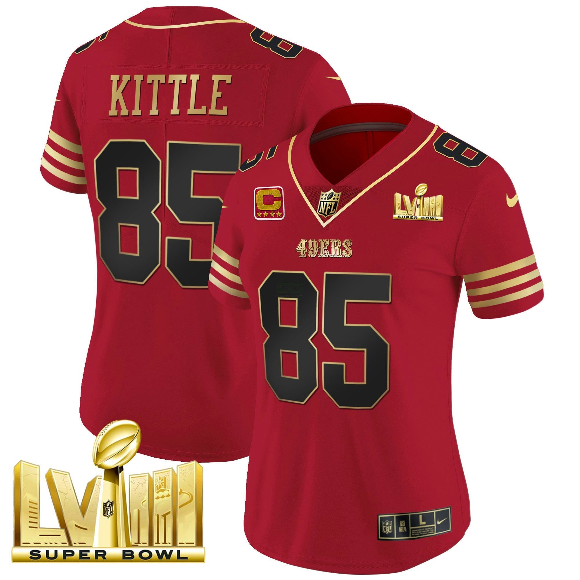 Camisa NFL Women’s Super Bowl LVIII Dourada Patch Vapor Jersey