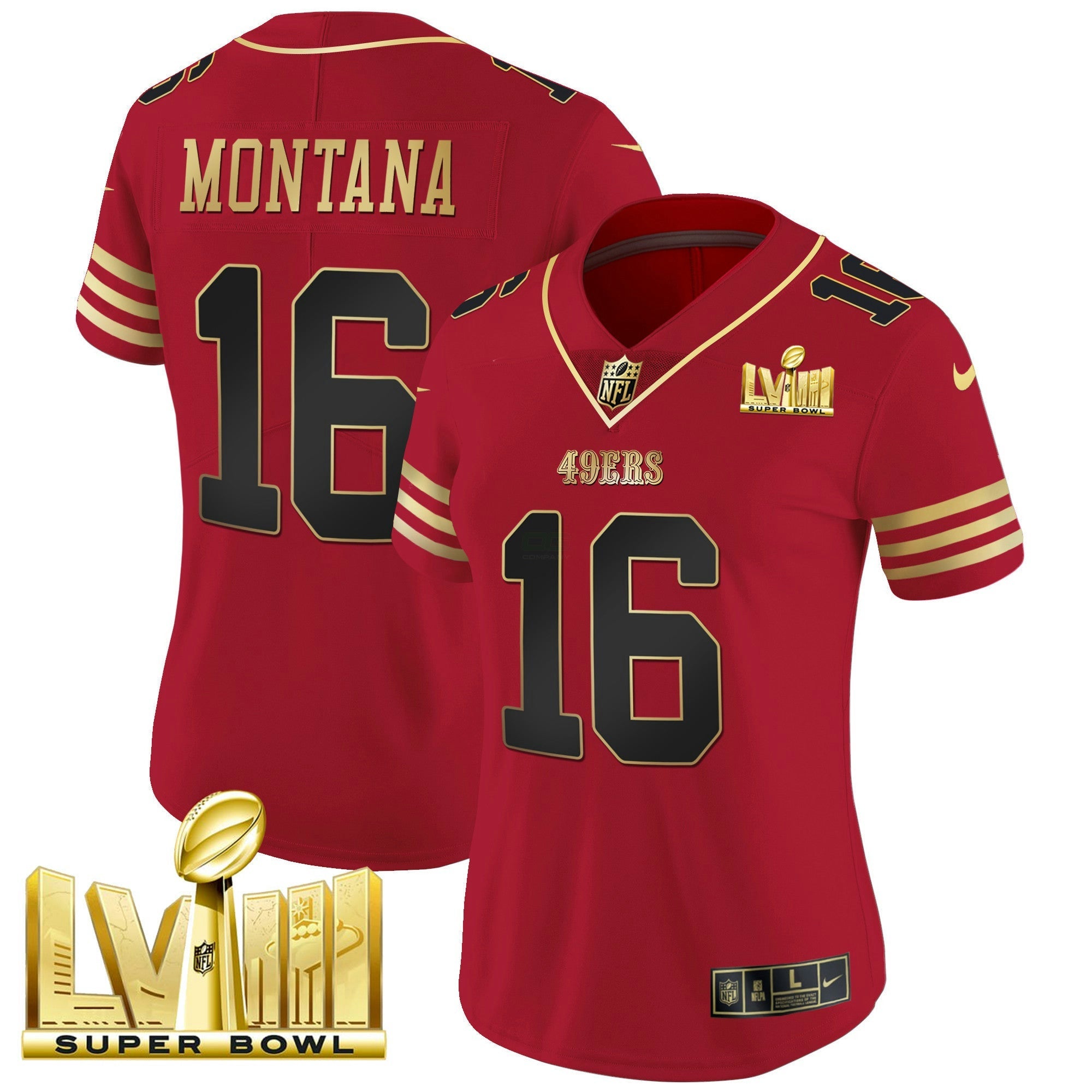 Camisa NFL Women’s Super Bowl LVIII Dourada Patch Vapor Jersey