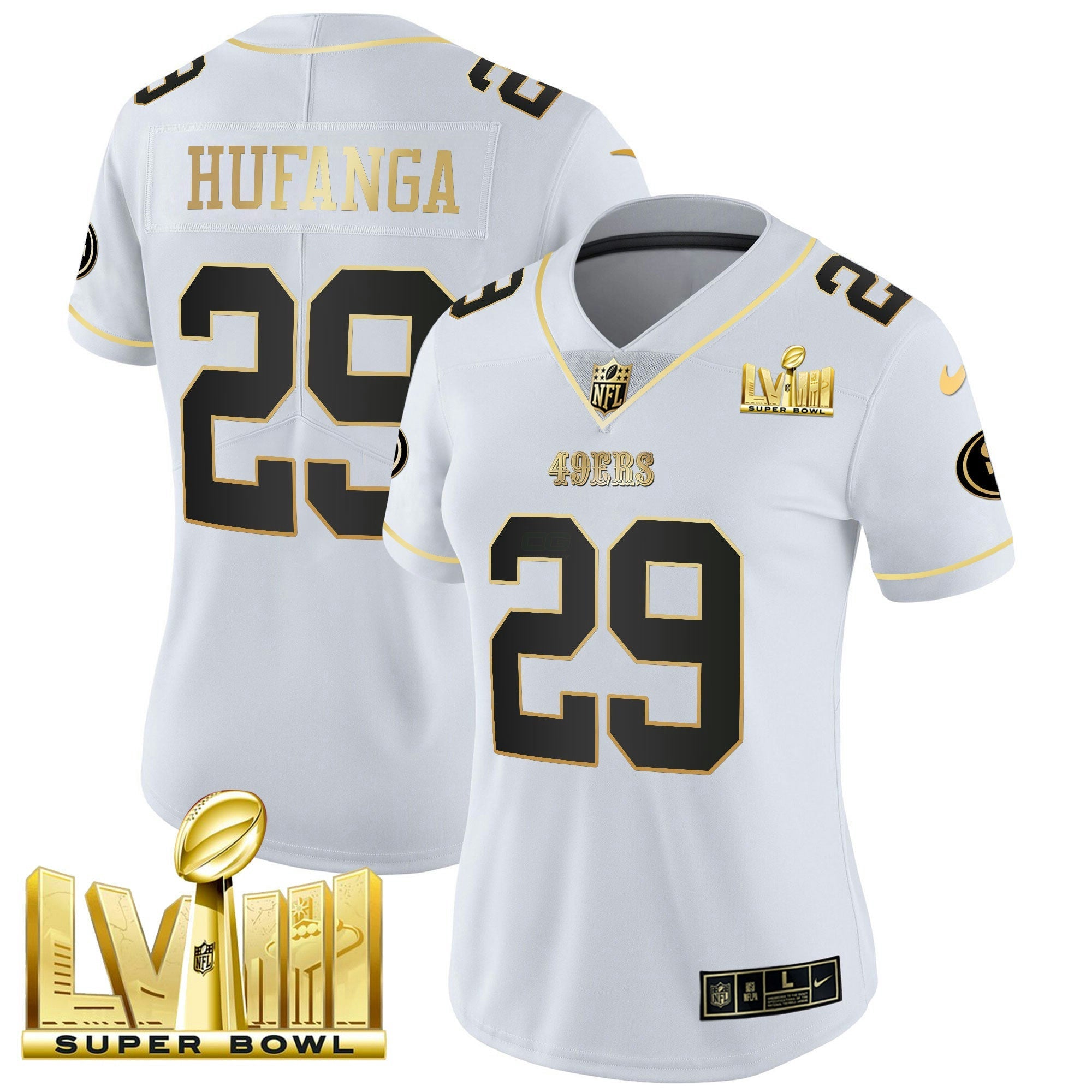Camisa NFL Women’s Super Bowl LVIII Dourada Patch Vapor Jersey V2