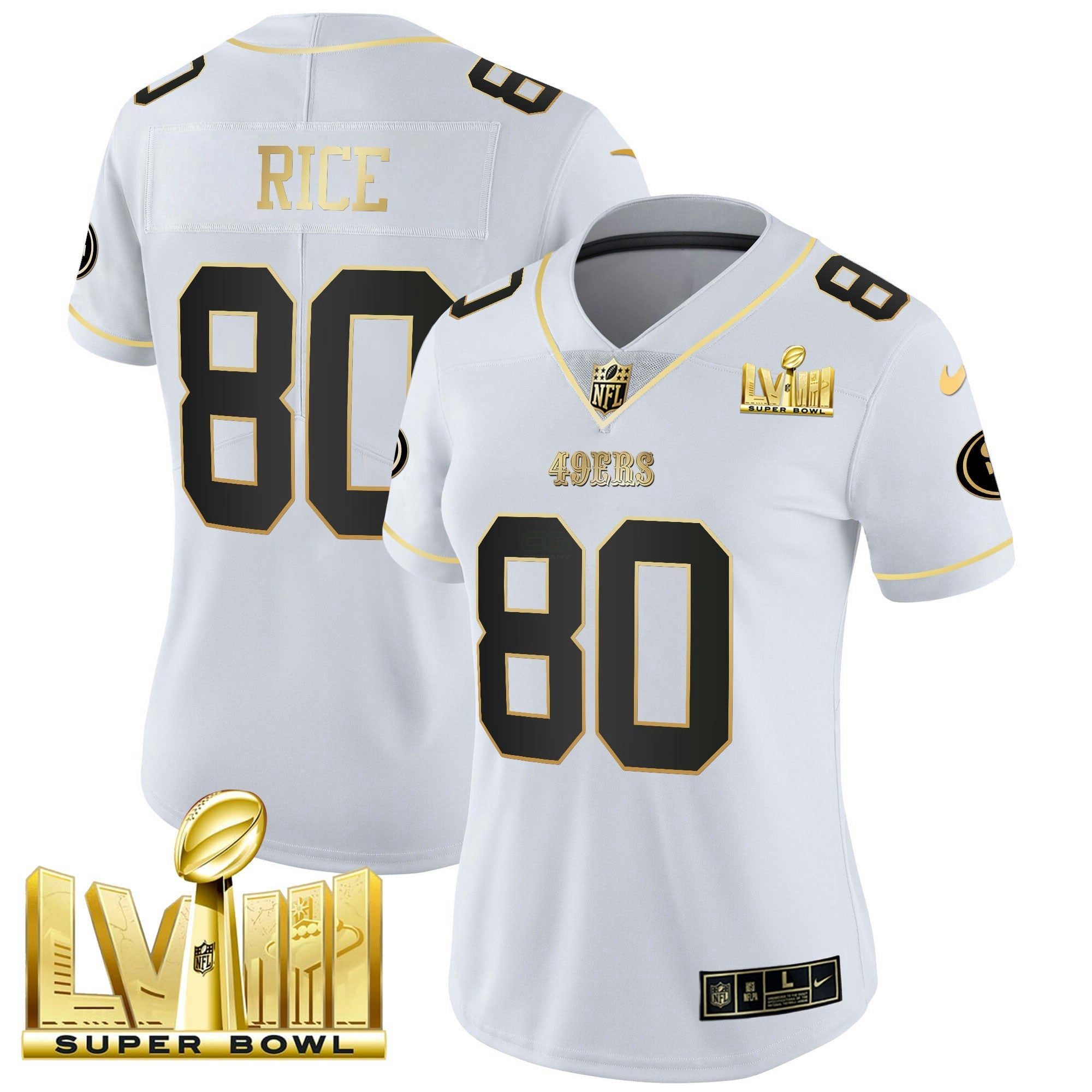 Camisa NFL Women’s Super Bowl LVIII Dourada Patch Vapor Jersey V2