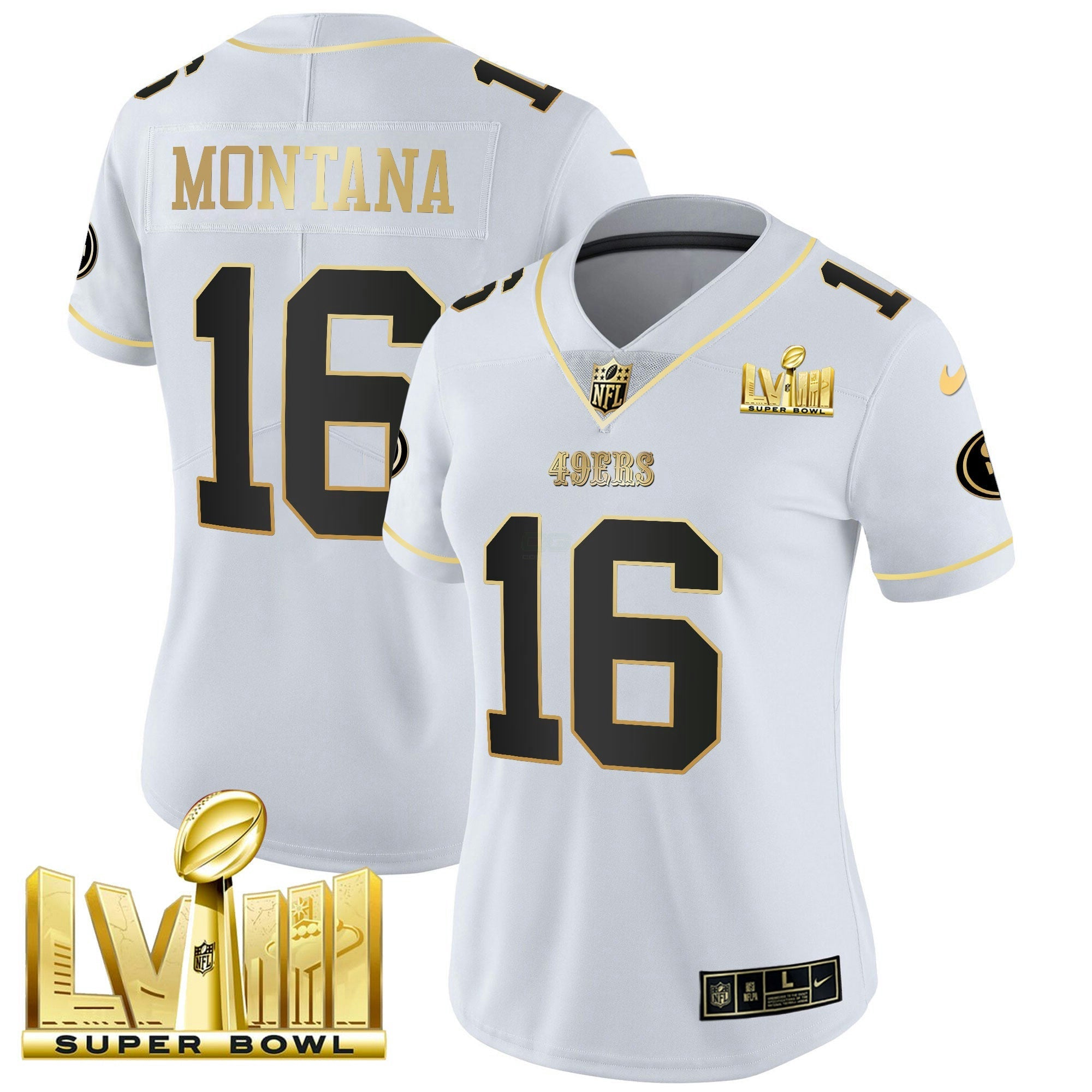 Camisa NFL Women’s Super Bowl LVIII Dourada Patch Vapor Jersey V2