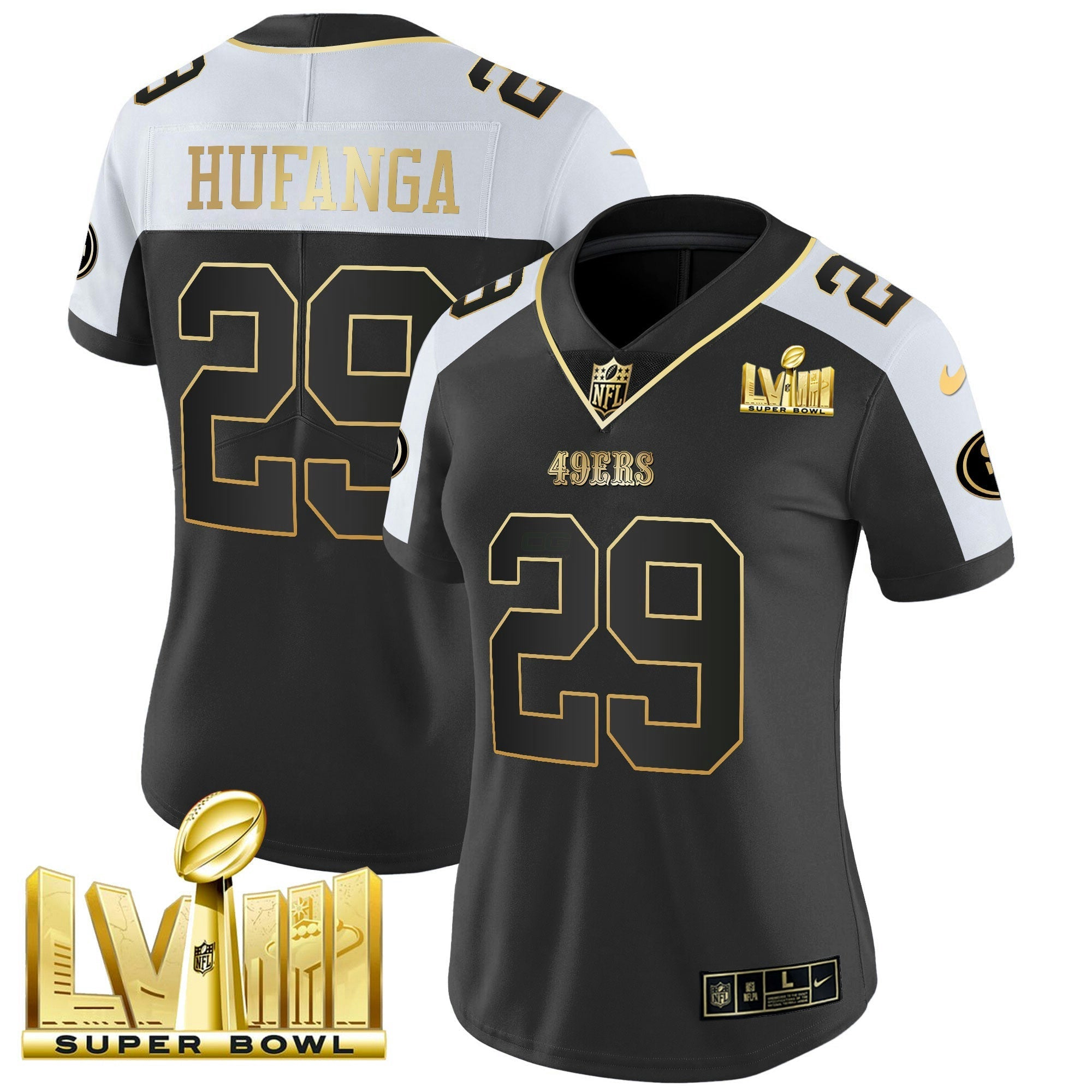 Camisa NFL Women’s Super Bowl LVIII Dourada Patch Vapor Jersey V2