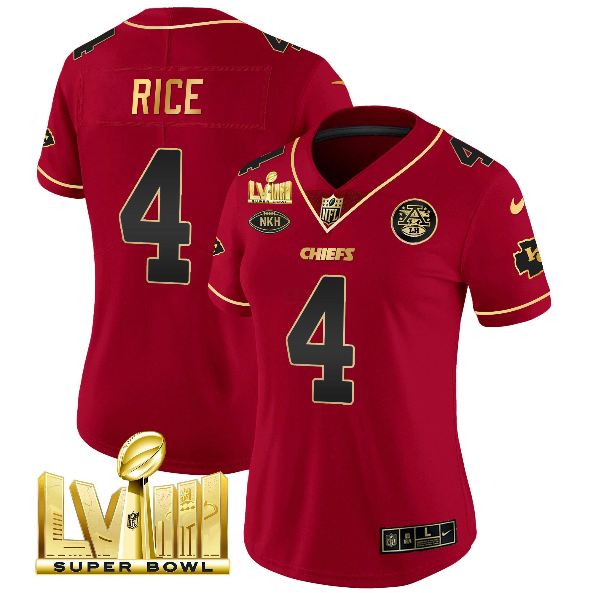 Camisa NFL Women’s Super Bowl LVIII Dourada Patch Vapor Jersey V2
