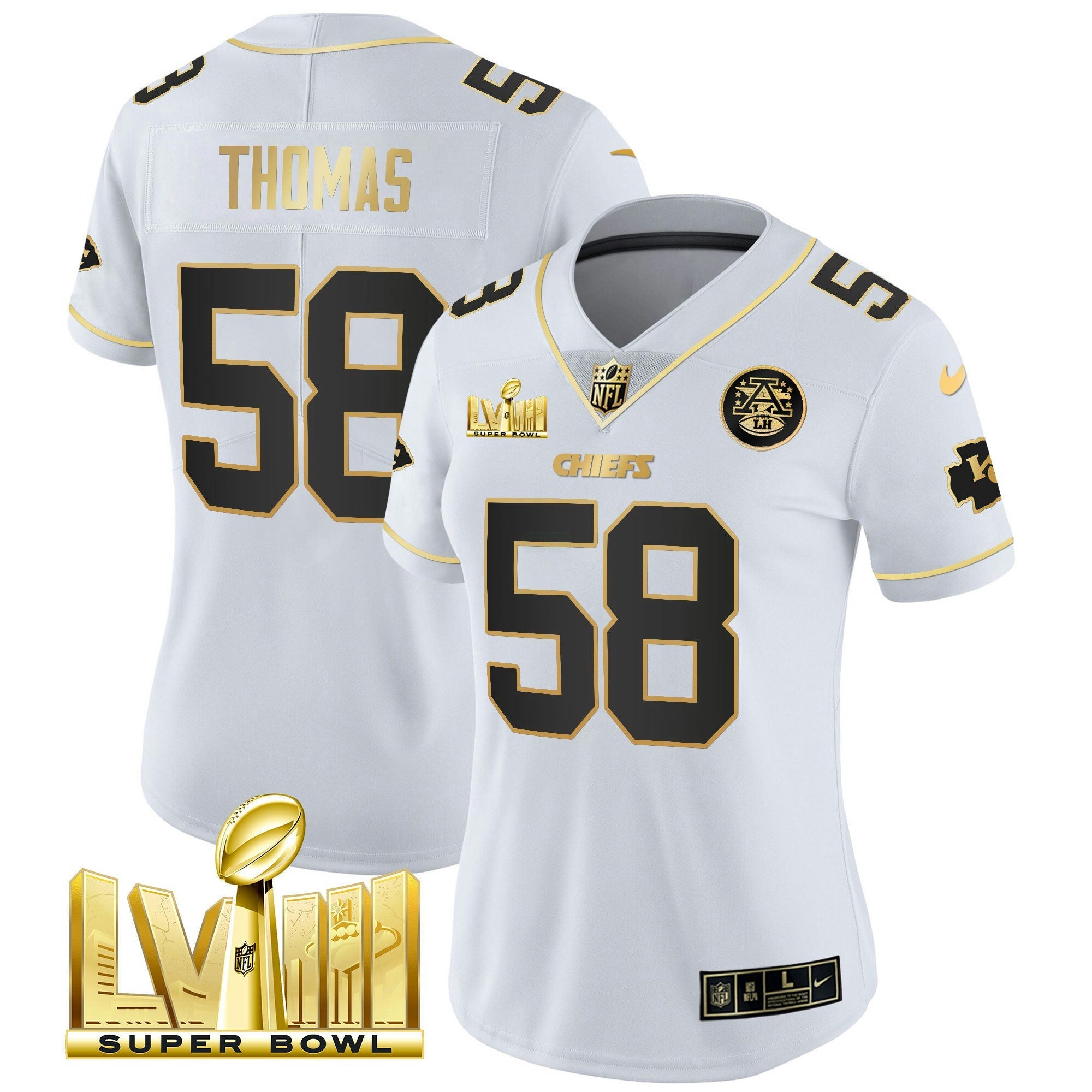 Camisa NFL Women’s Super Bowl LVIII Dourada Patch Vapor Jersey V4