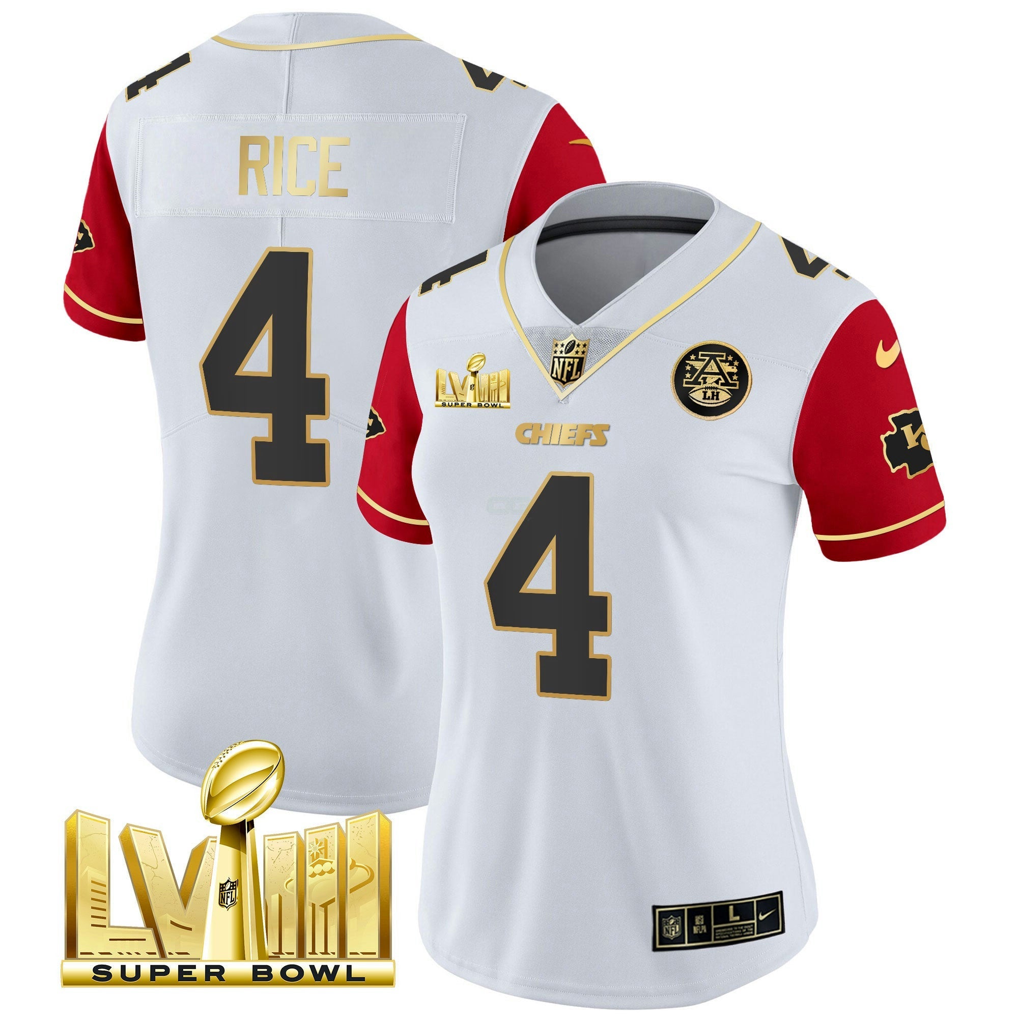 Camisa NFL Women’s Super Bowl LVIII Dourada Patch Vapor Jersey V4
