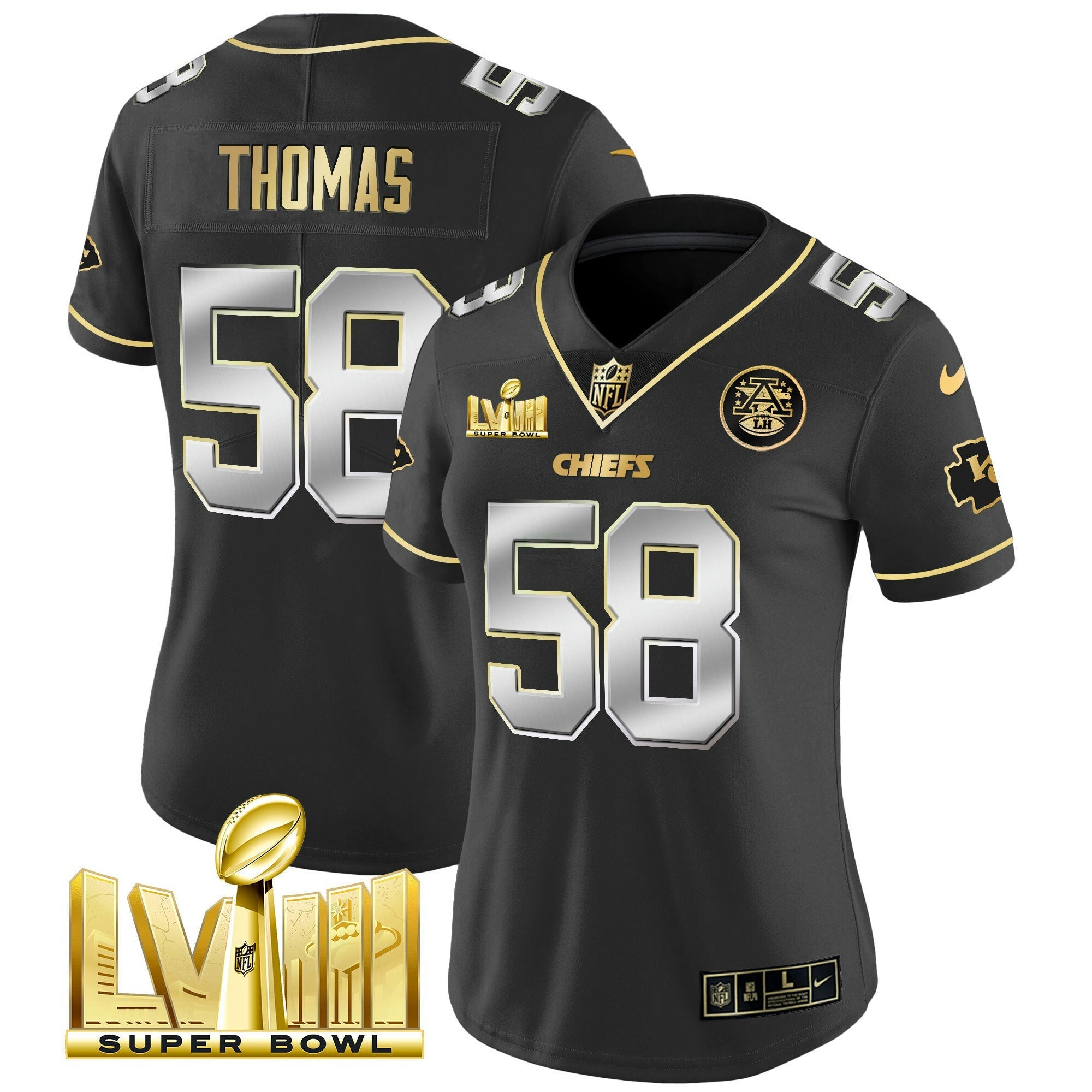 Camisa NFL Women’s Super Bowl LVIII Dourada Patch Vapor Jersey V4