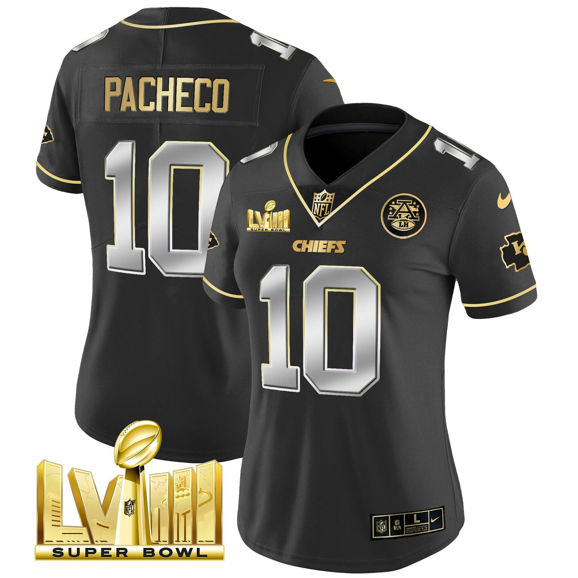 Camisa NFL Women’s Super Bowl LVIII Dourada Patch Vapor Jersey V4