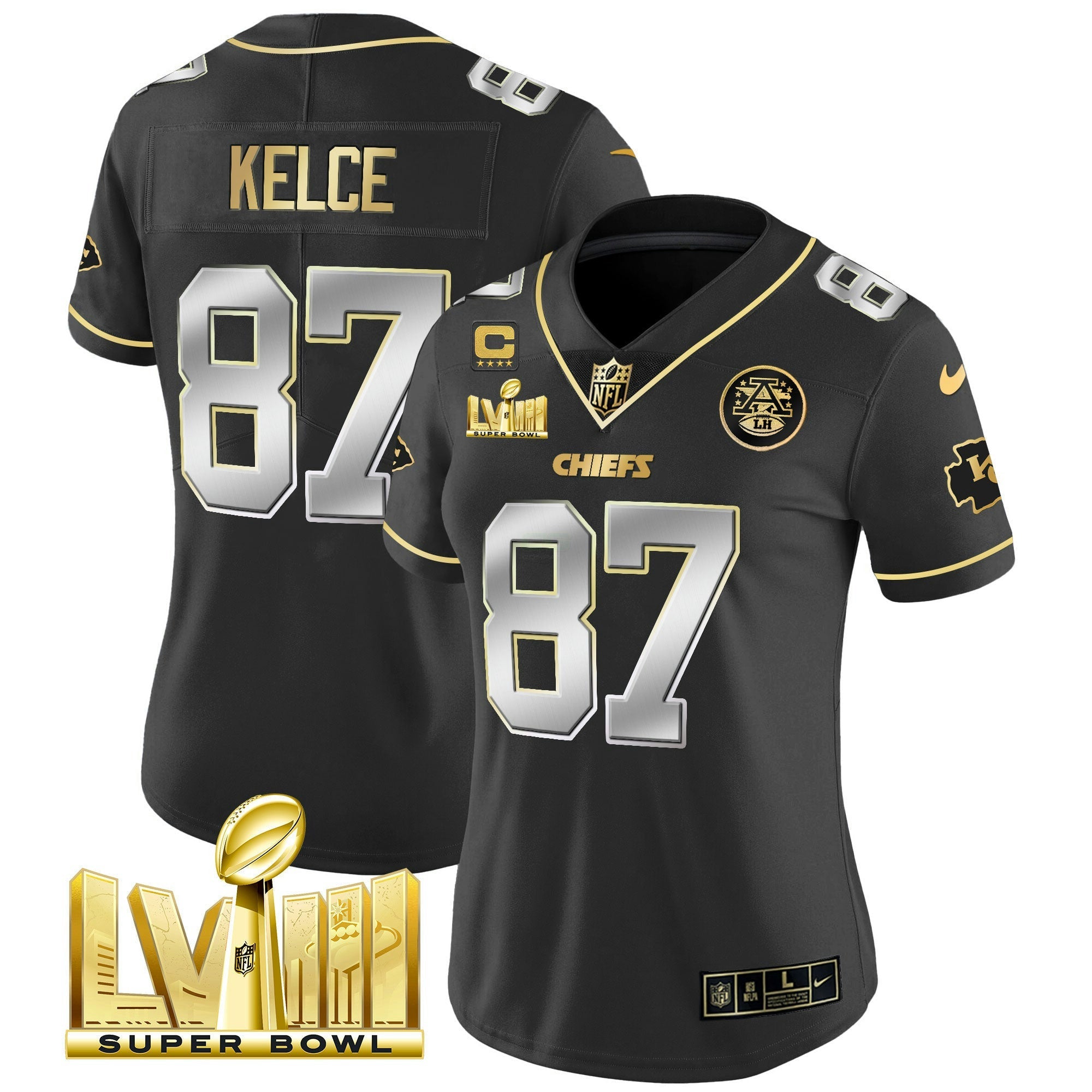 Camisa NFL Women’s Super Bowl LVIII Dourada Patch Vapor Jersey V4