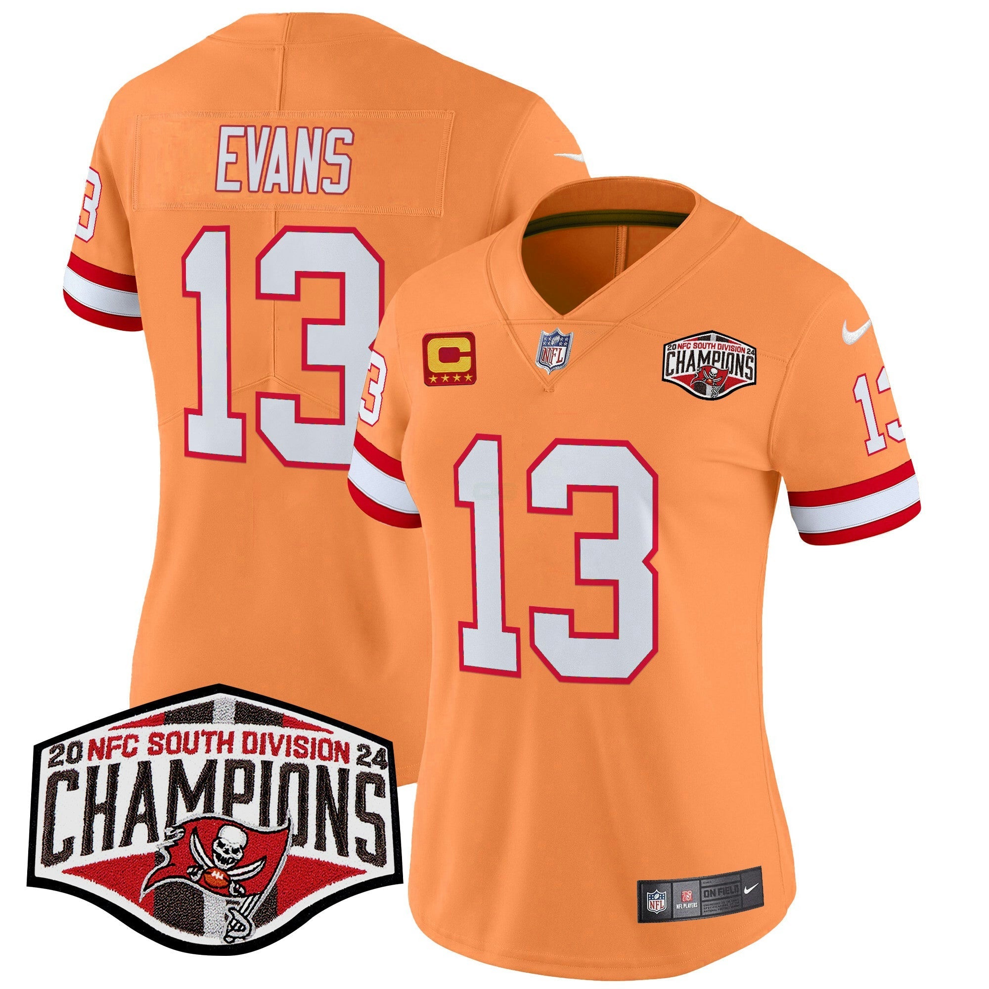Camisa NFL Women’s Tampa Bay Creamsicle 2024 NFC South Division Champions Patch Vapor Limited Jersey