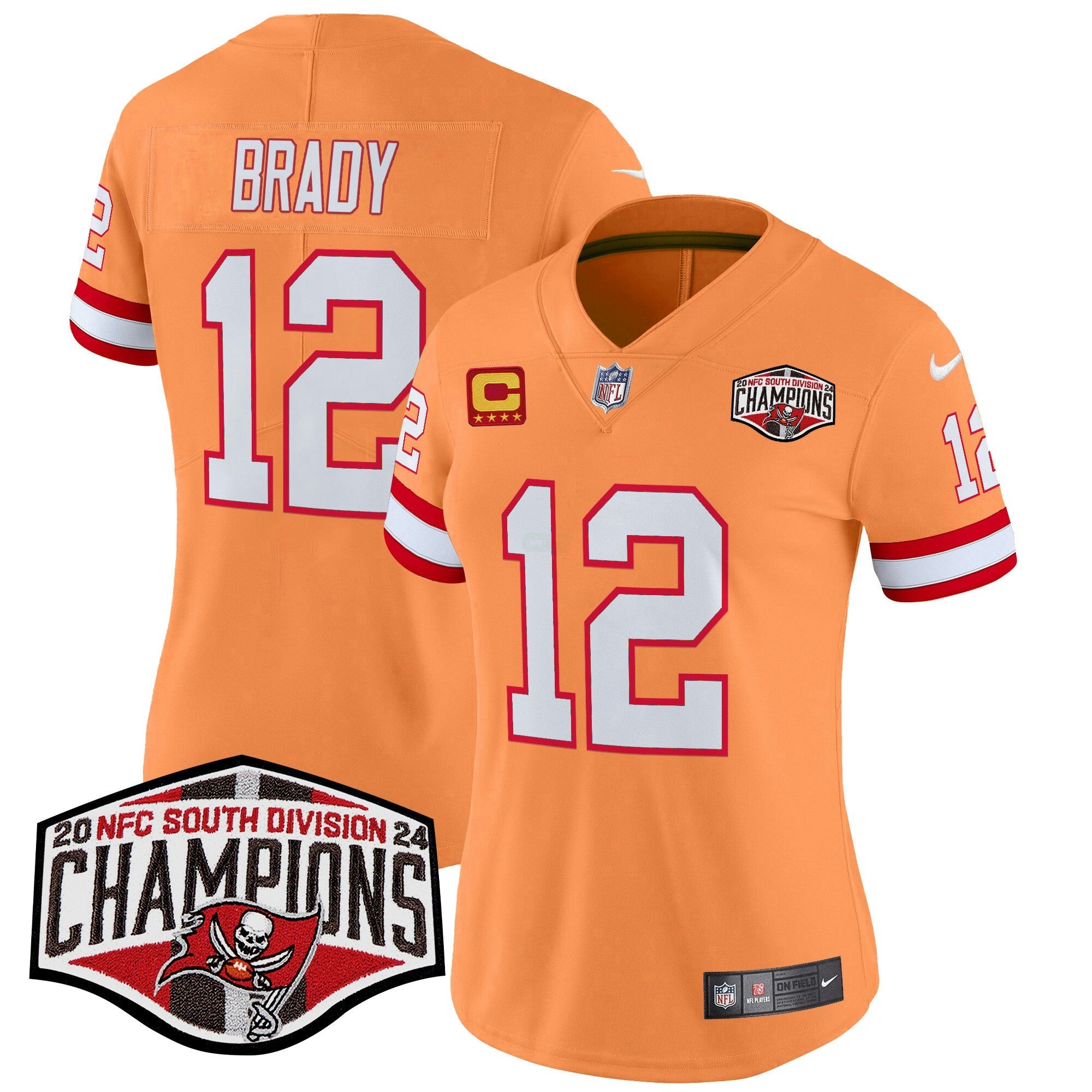 Camisa NFL Women’s Tampa Bay Creamsicle 2024 NFC South Division Champions Patch Vapor Limited Jersey