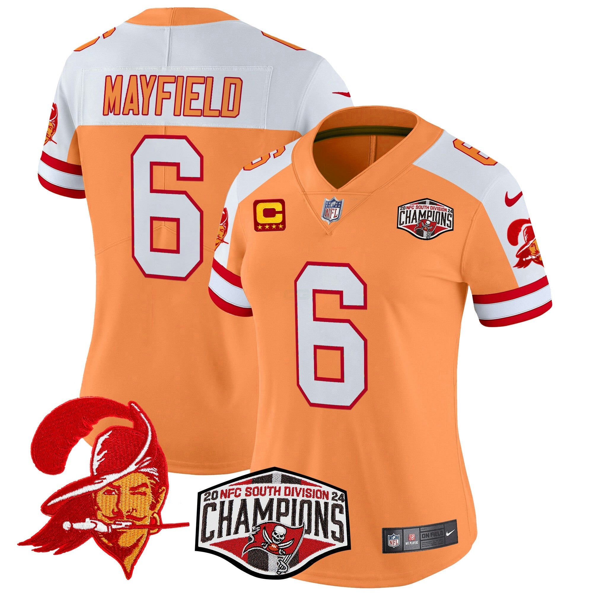 Camisa NFL Women’s Tampa Bay Creamsicle 2024 NFC South Division Champions Patch Vapor Limited Jersey