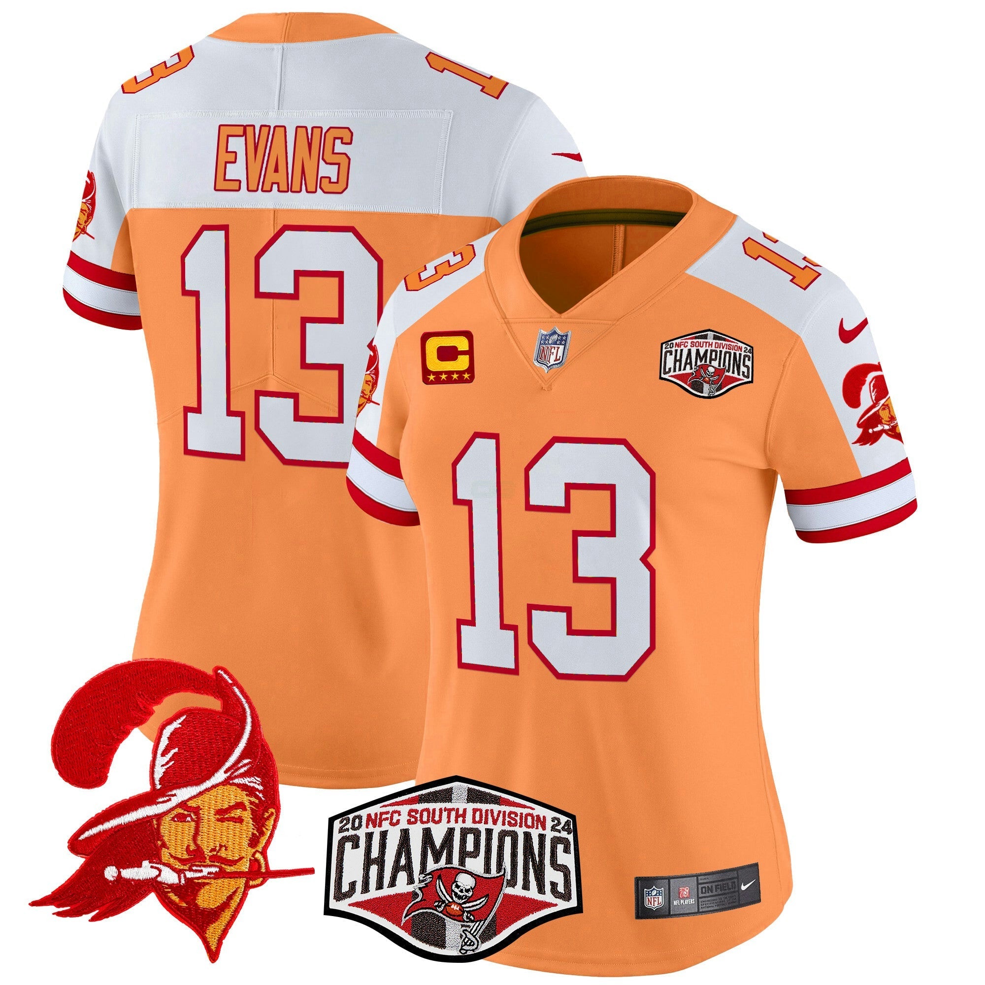 Camisa NFL Women’s Tampa Bay Creamsicle 2024 NFC South Division Champions Patch Vapor Limited Jersey