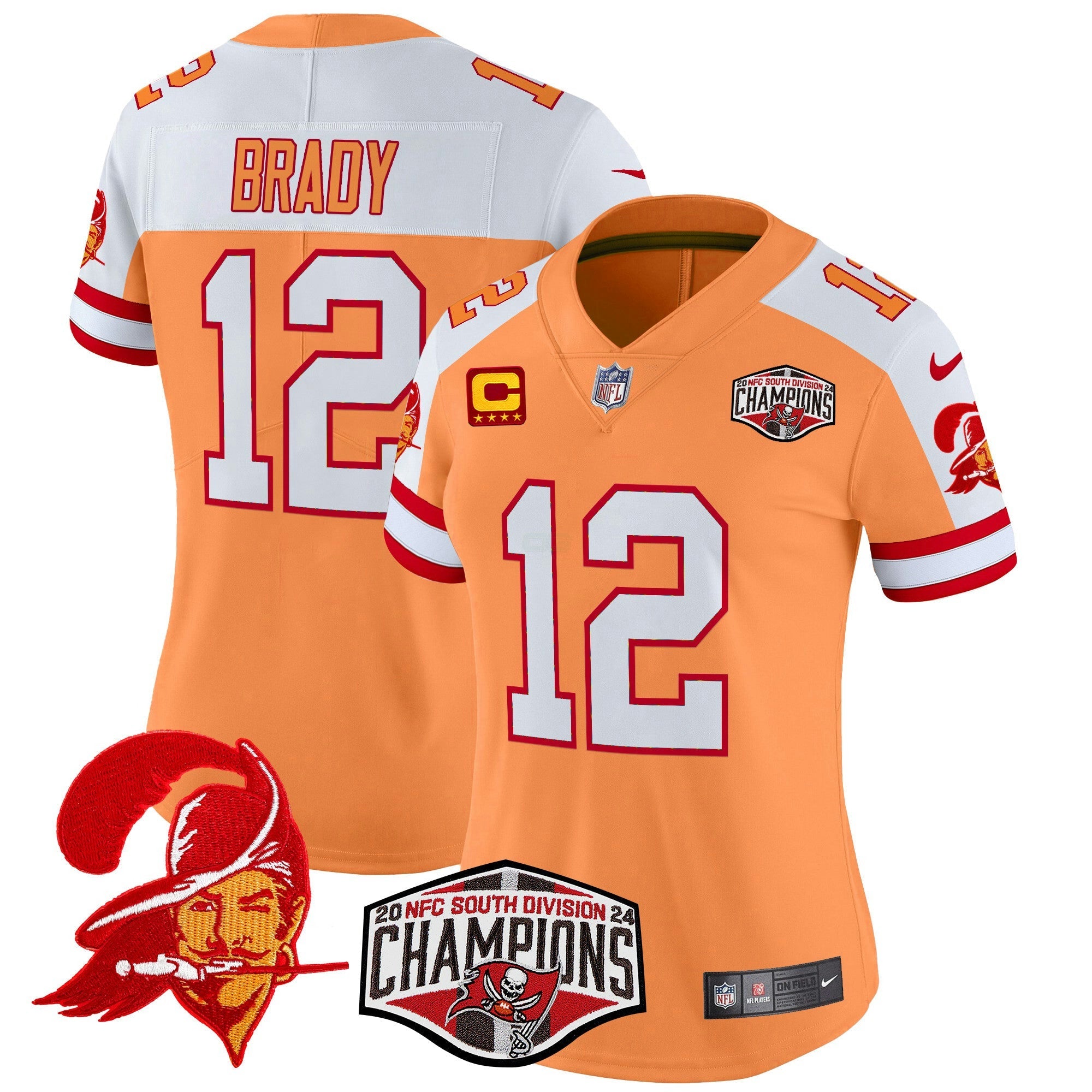 Camisa NFL Women’s Tampa Bay Creamsicle 2024 NFC South Division Champions Patch Vapor Limited Jersey
