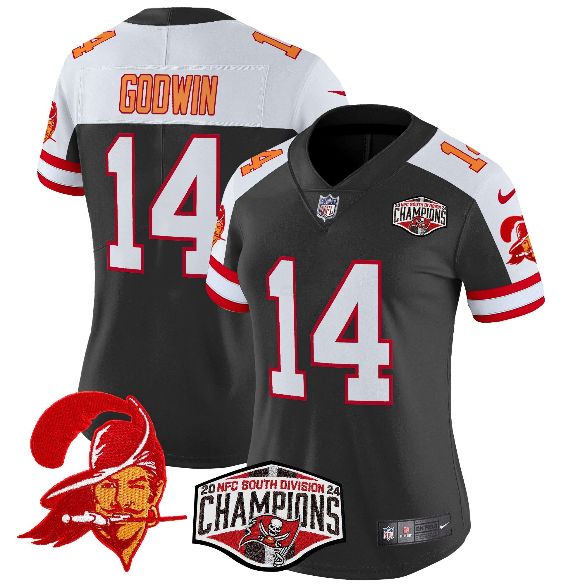 Camisa NFL Women’s Tampa Bay Creamsicle 2024 NFC South Division Champions Patch Vapor Limited Jersey