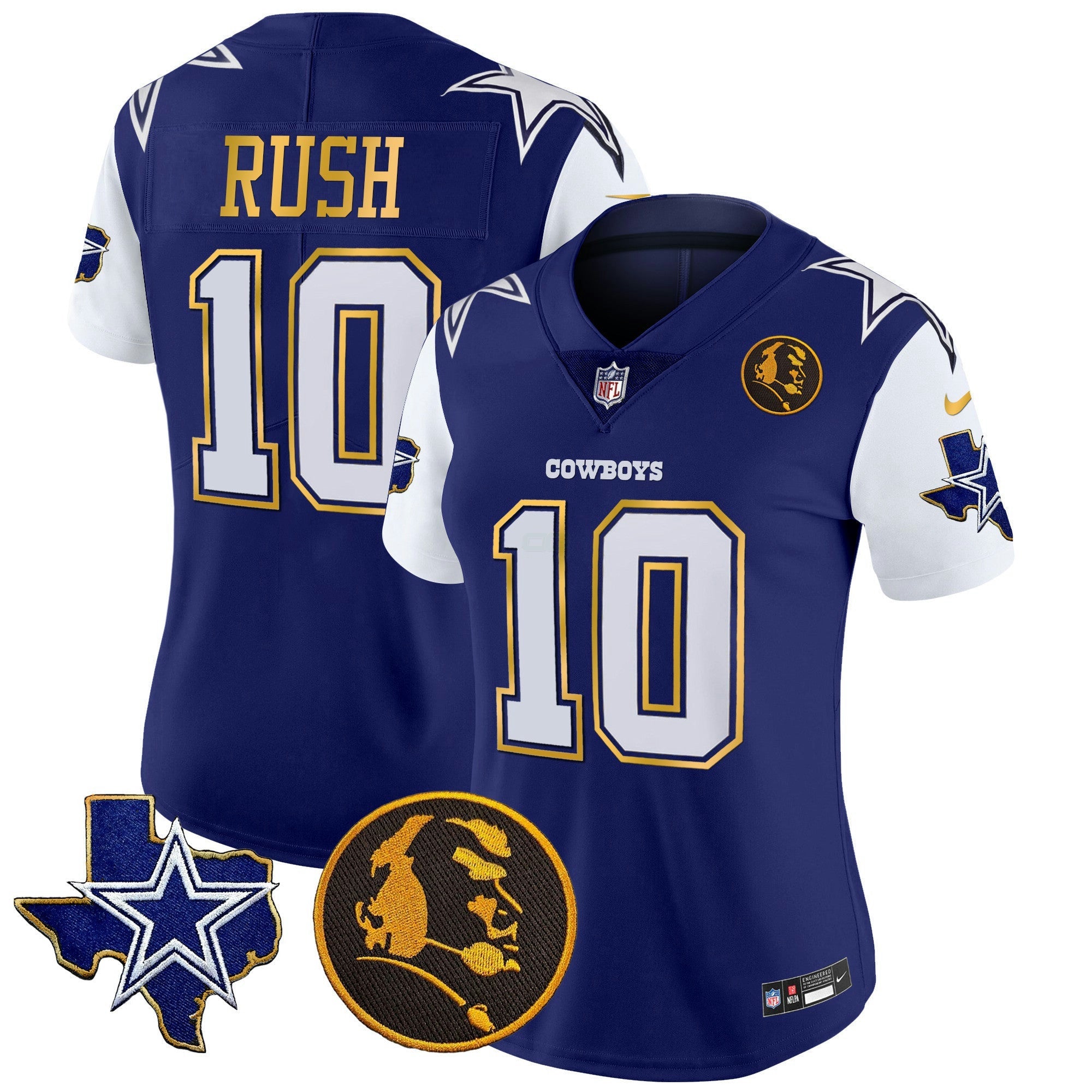 Camisa NFL Women’s Texas & John Madden Patch Dourada Trim Vapor Jersey