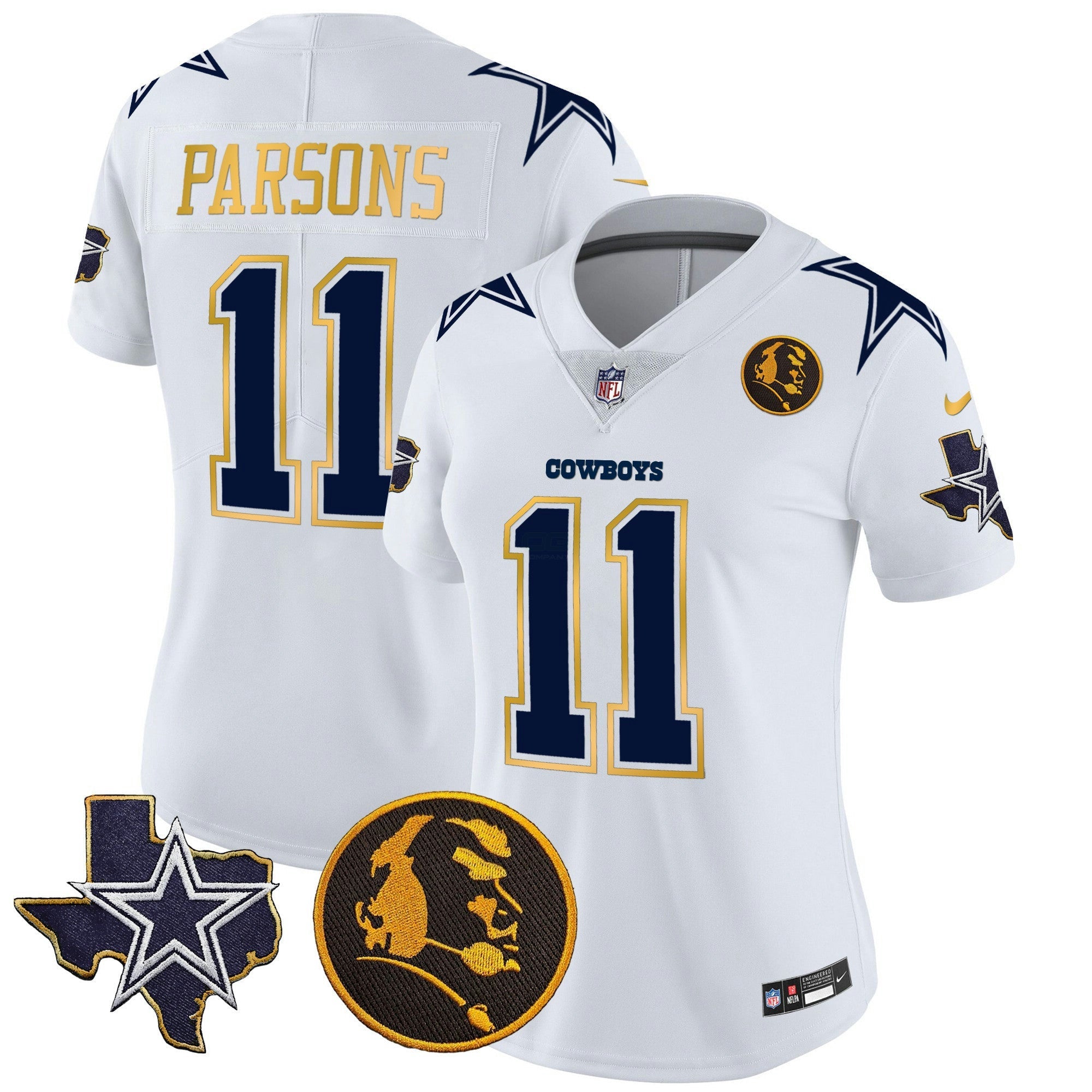 Camisa NFL Women’s Texas & John Madden Patch Dourada Trim Vapor Jersey