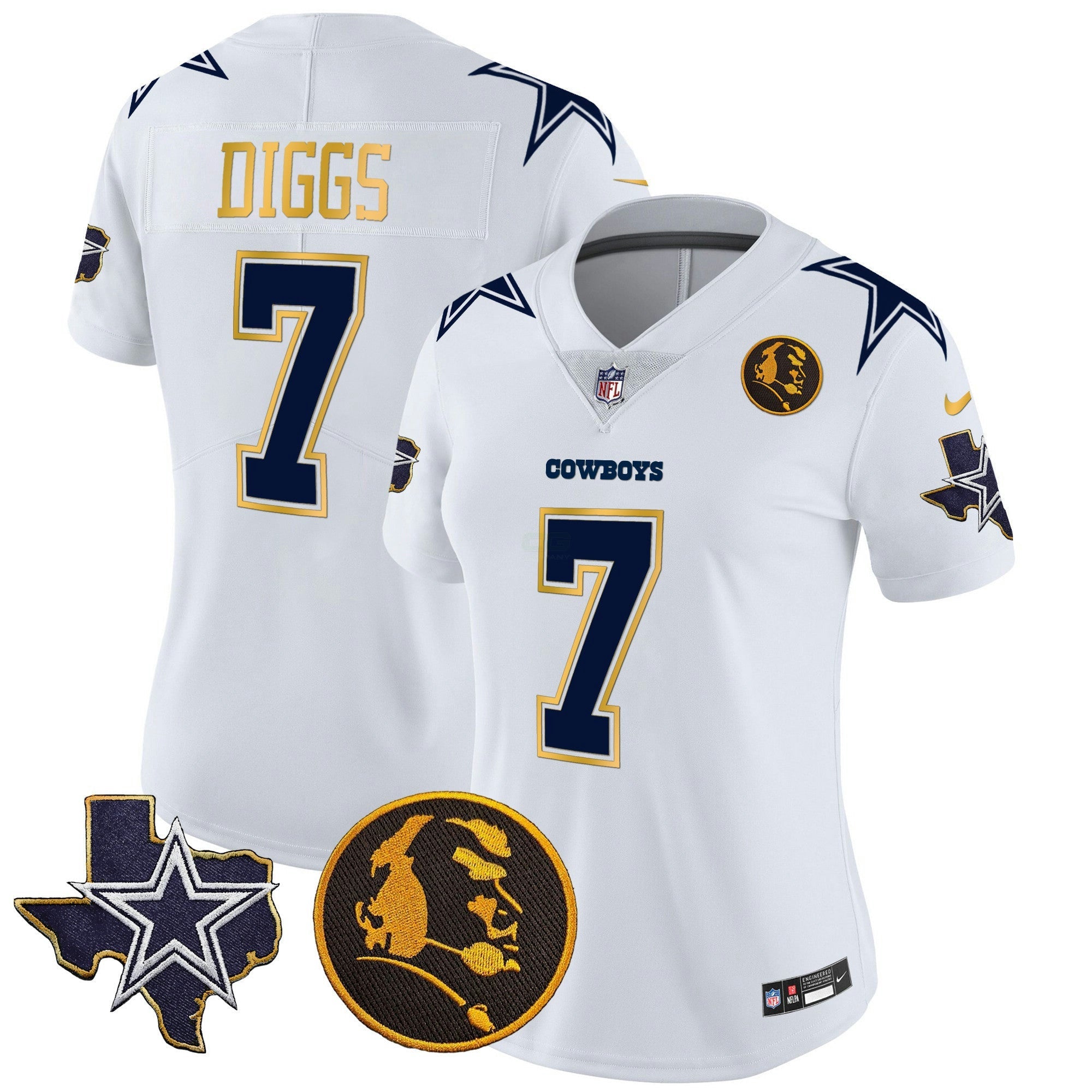 Camisa NFL Women’s Texas & John Madden Patch Dourada Trim Vapor Jersey