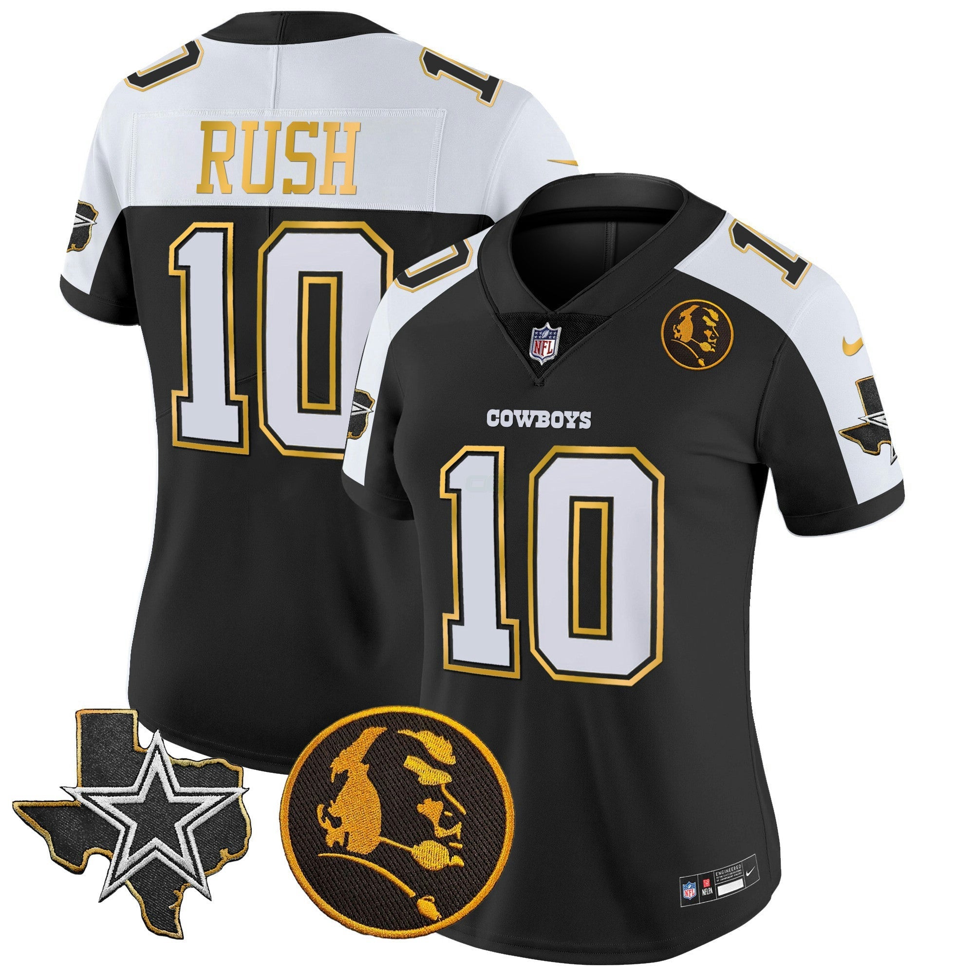 Camisa NFL Women’s Texas & John Madden Patch Dourada Trim Vapor Jersey