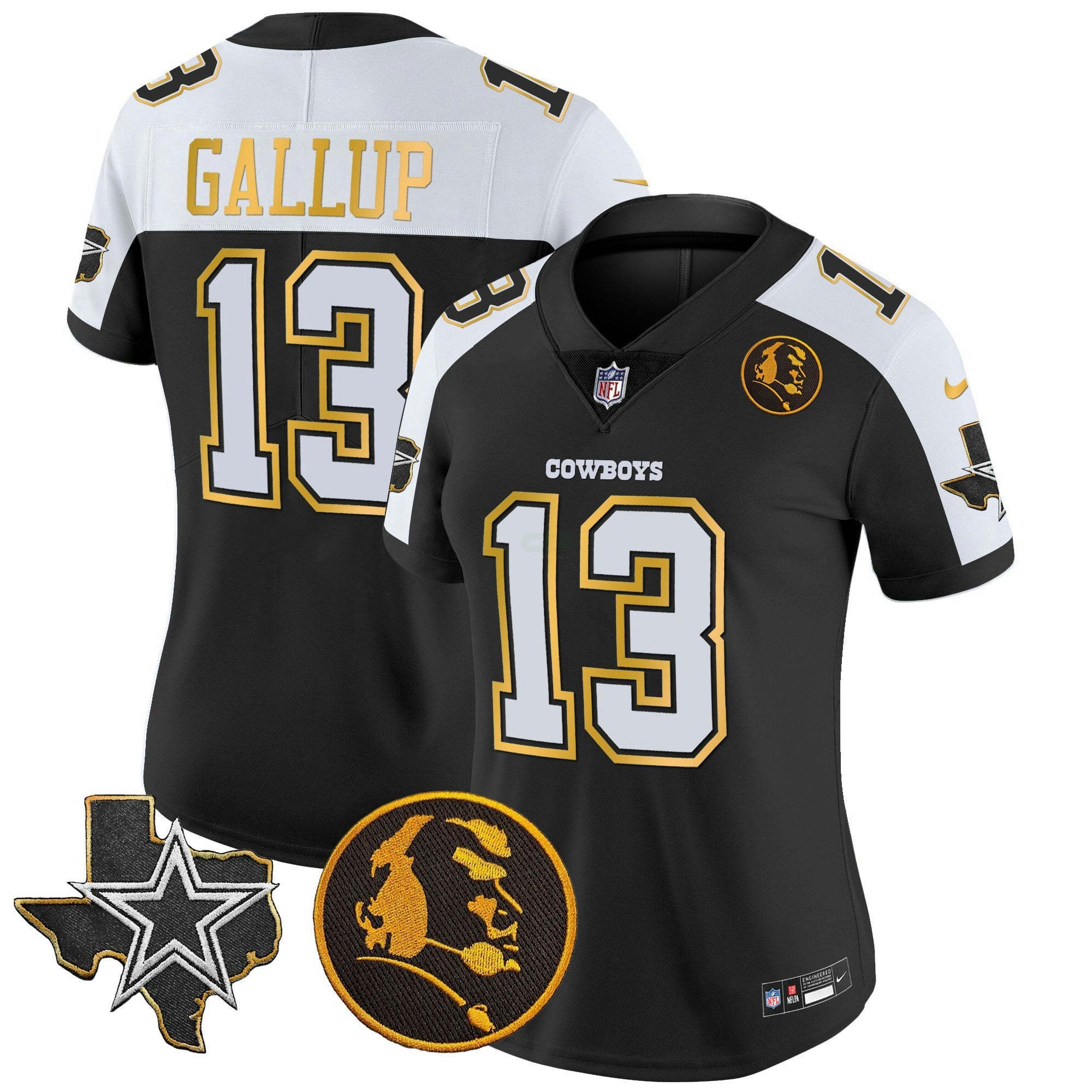 Camisa NFL Women’s Texas & John Madden Patch Dourada Trim Vapor Jersey