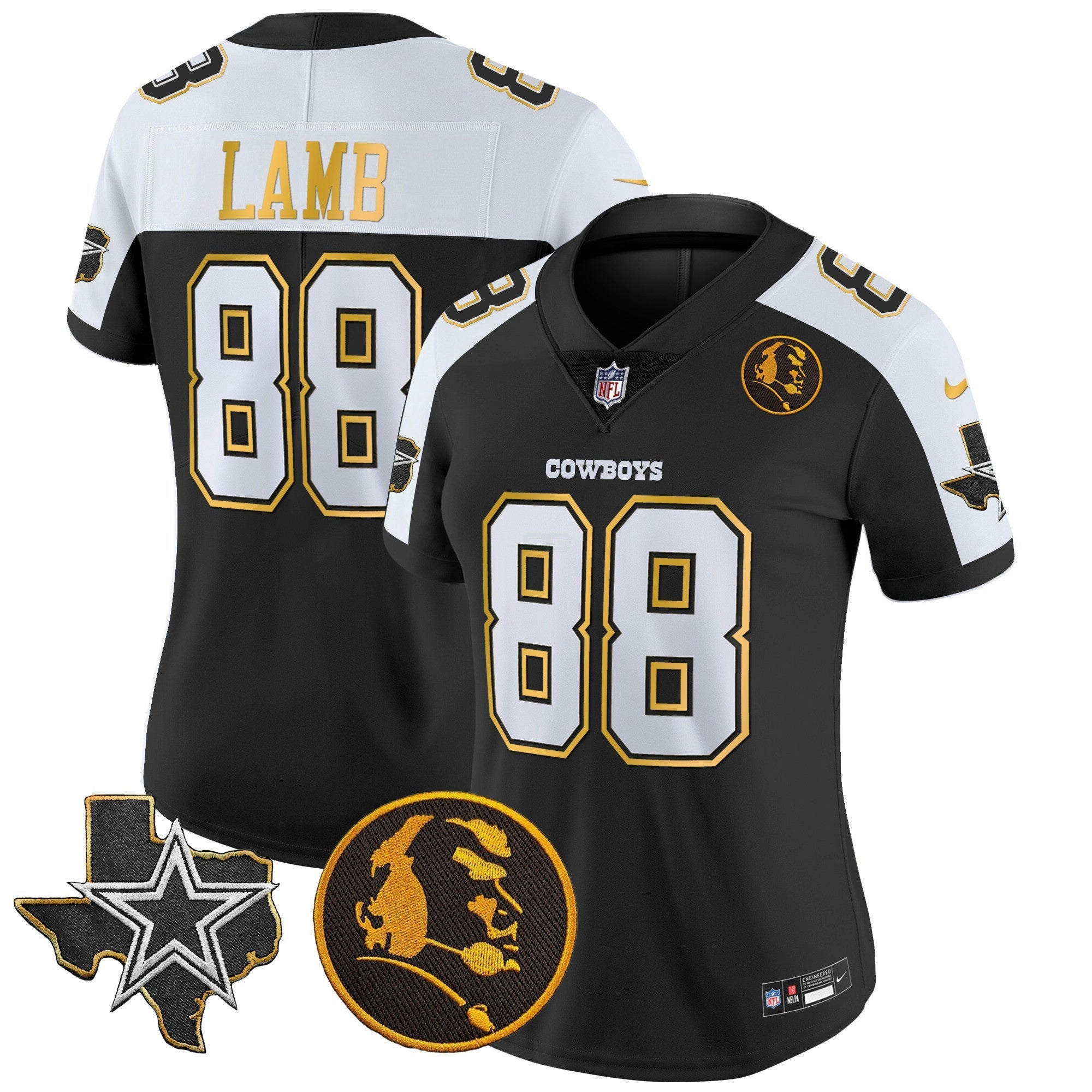 Camisa NFL Women’s Texas & John Madden Patch Dourada Trim Vapor Jersey