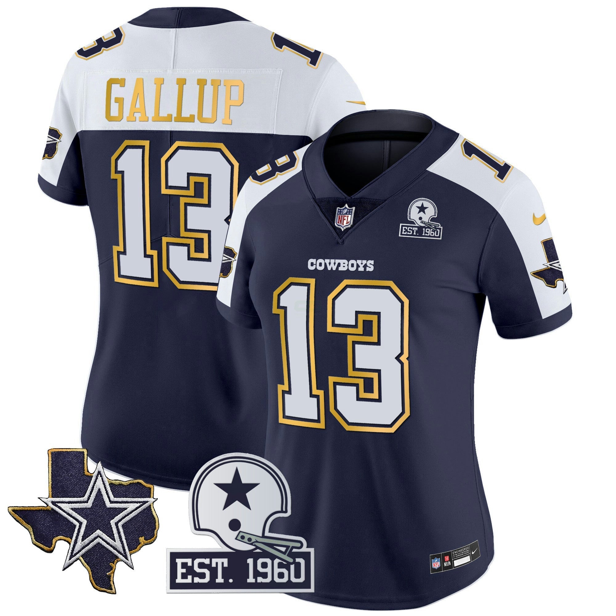 Camisa NFL Women’s Texas Patch Dourada Trim Vapor Jersey