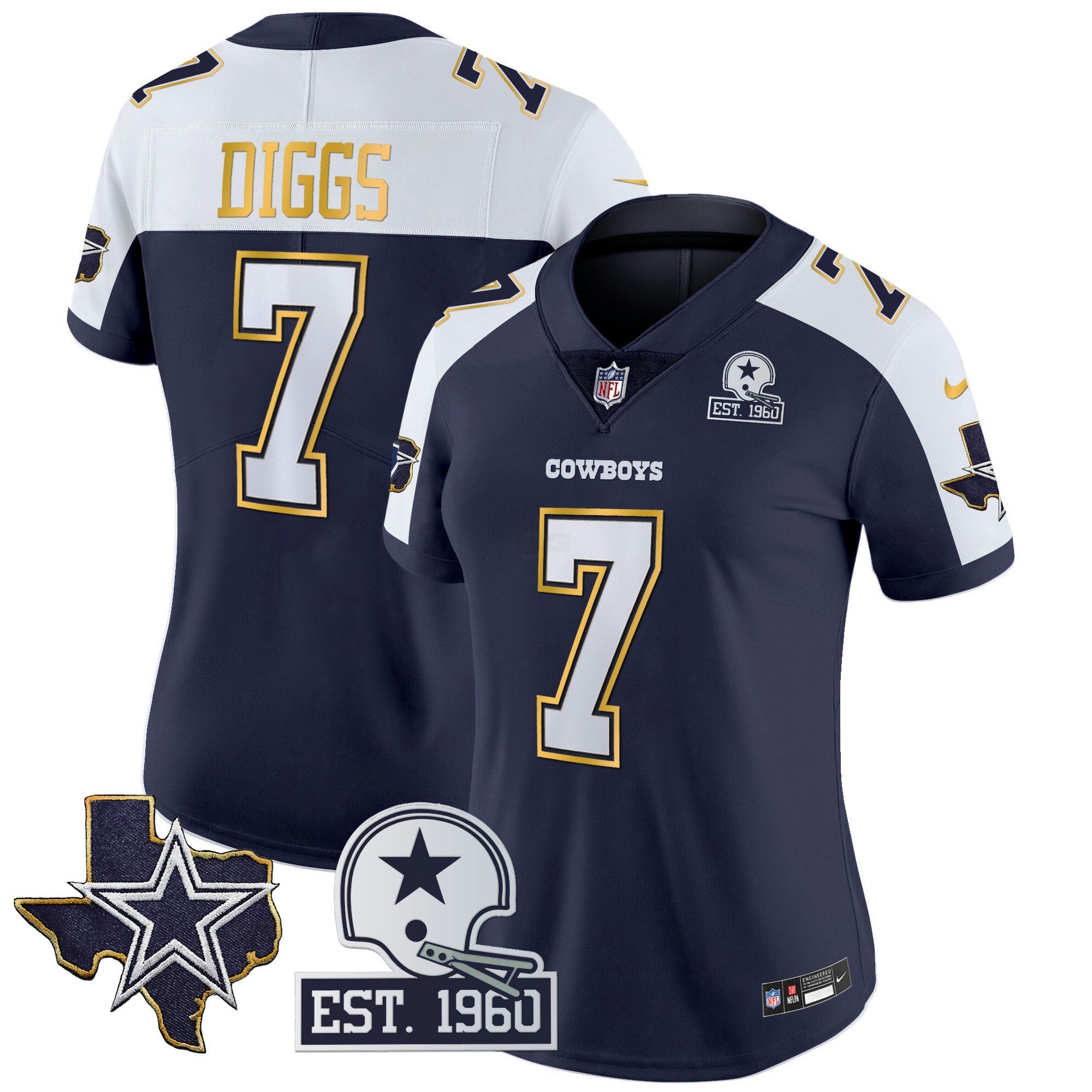 Camisa NFL Women’s Texas Patch Dourada Trim Vapor Jersey
