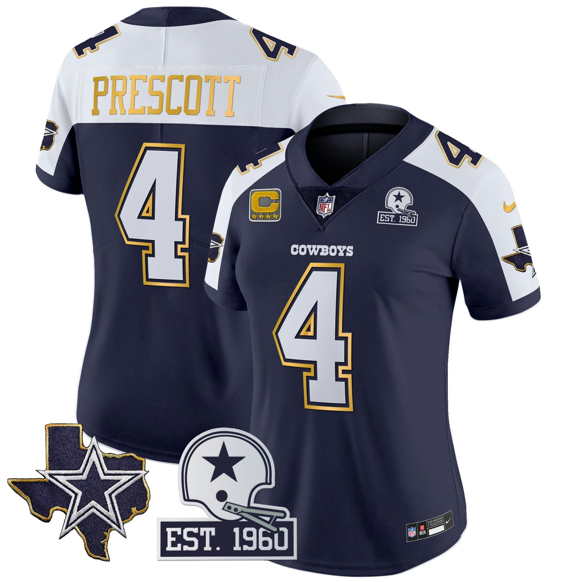 Camisa NFL Women’s Texas Patch Dourada Trim Vapor Jersey