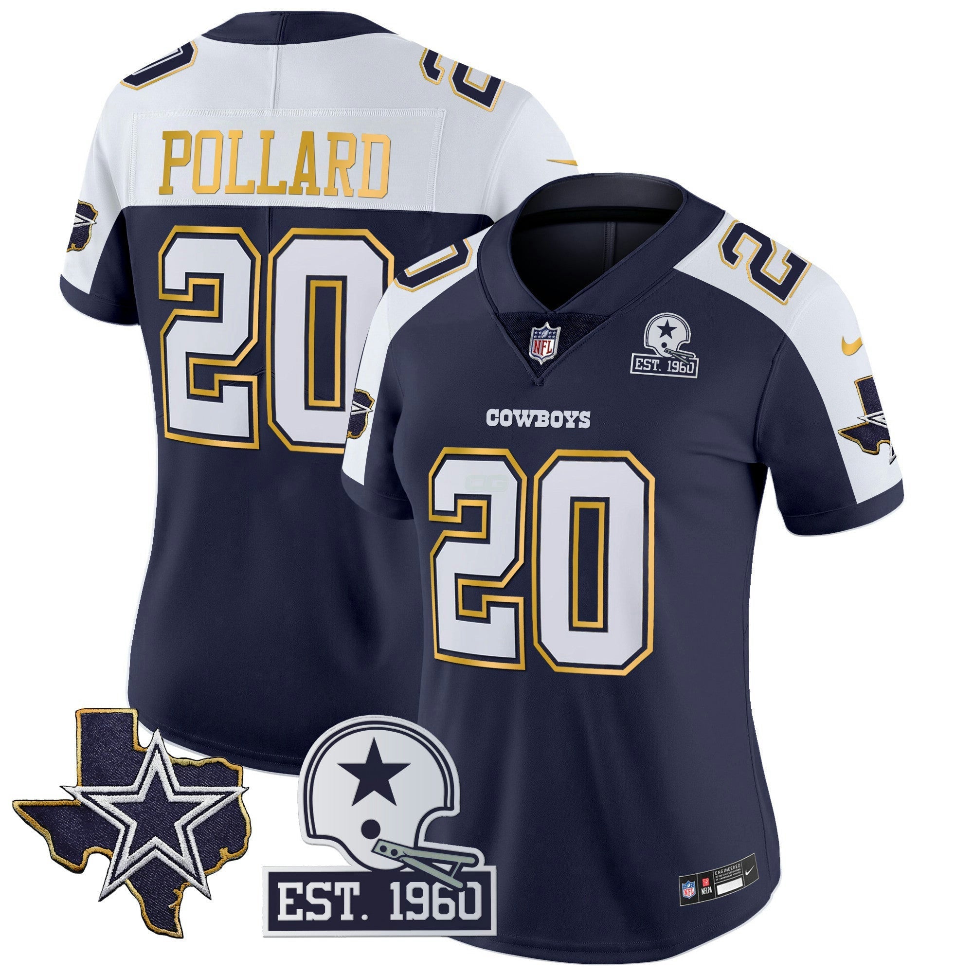 Camisa NFL Women’s Texas Patch Dourada Trim Vapor Jersey