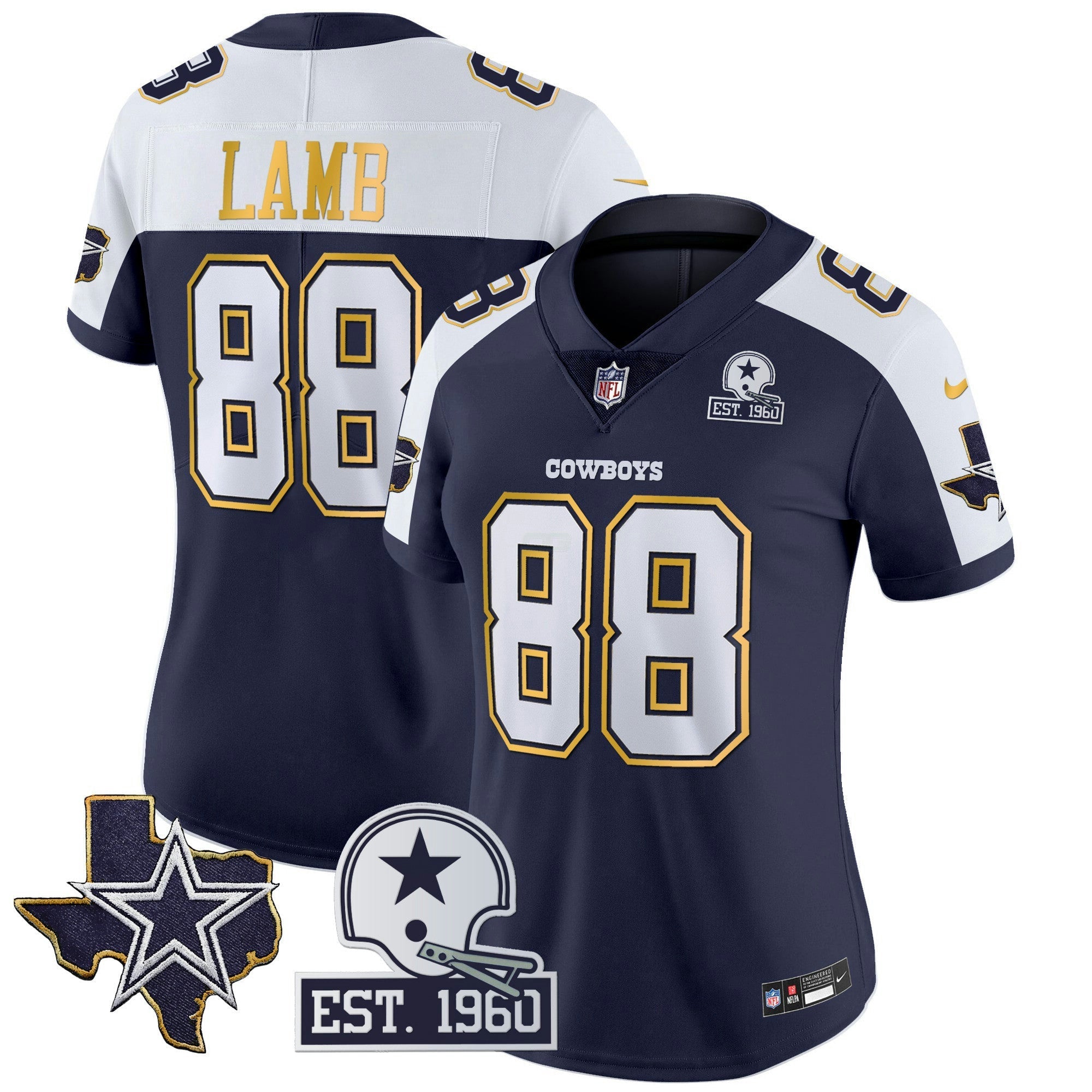 Camisa NFL Women’s Texas Patch Dourada Trim Vapor Jersey