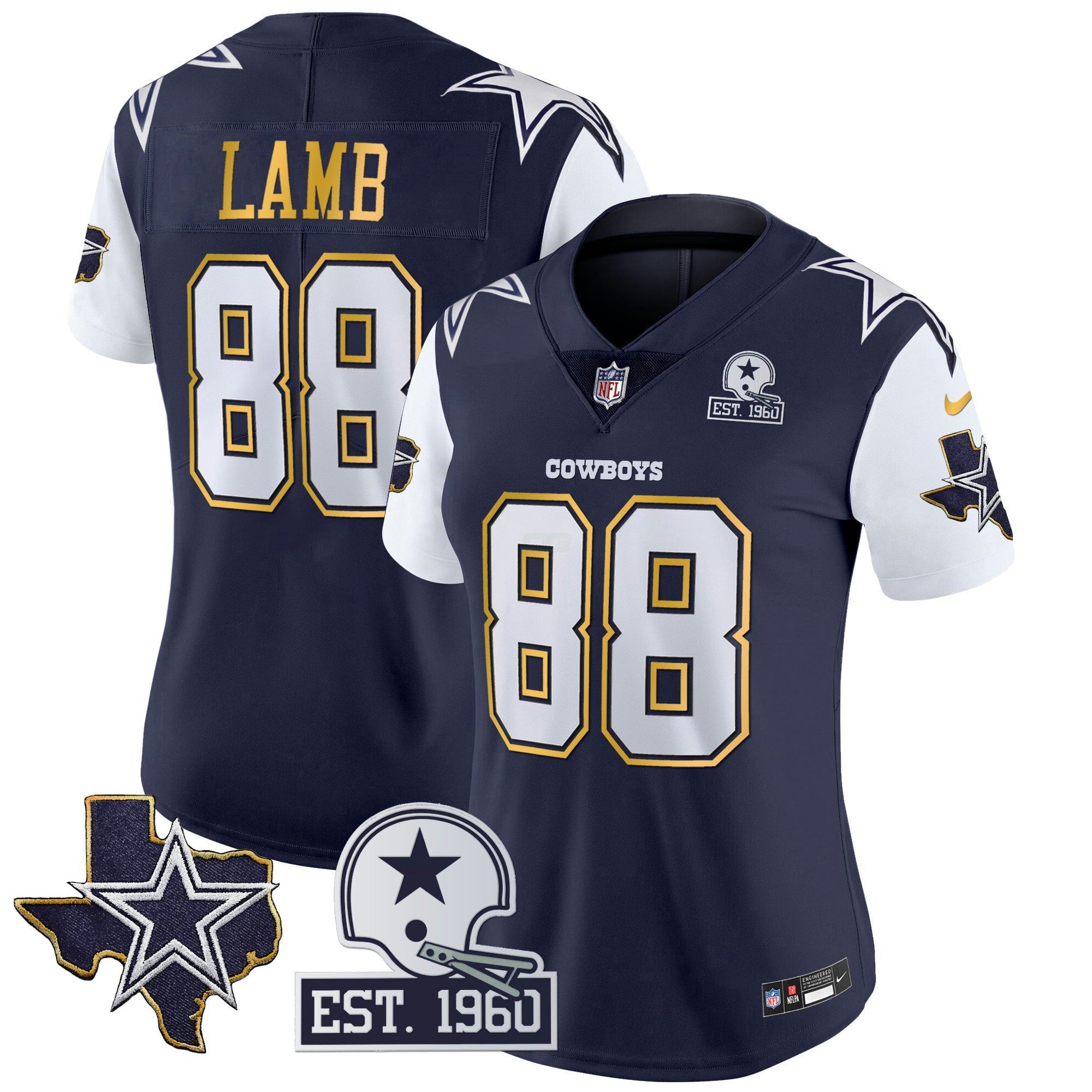 Camisa NFL Women’s Texas Patch Dourada Trim Vapor Jersey