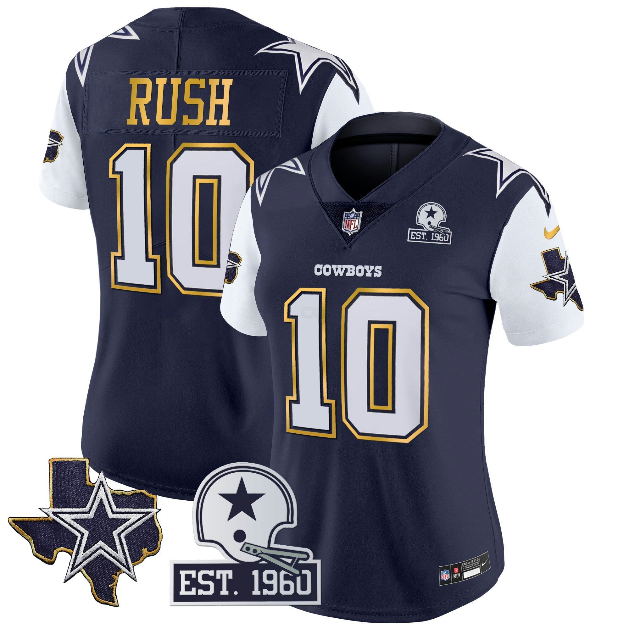 Camisa NFL Women’s Texas Patch Dourada Trim Vapor Jersey