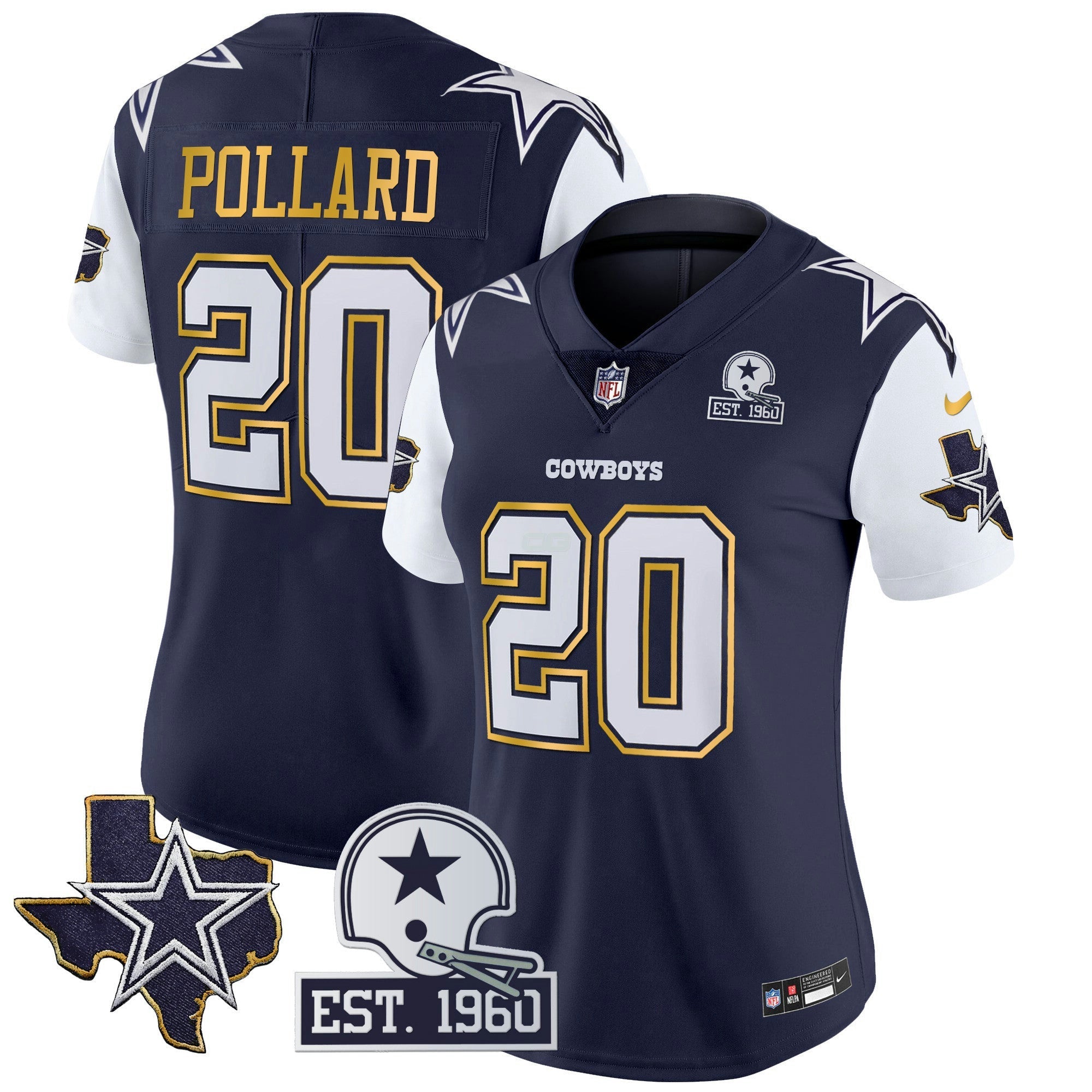 Camisa NFL Women’s Texas Patch Dourada Trim Vapor Jersey