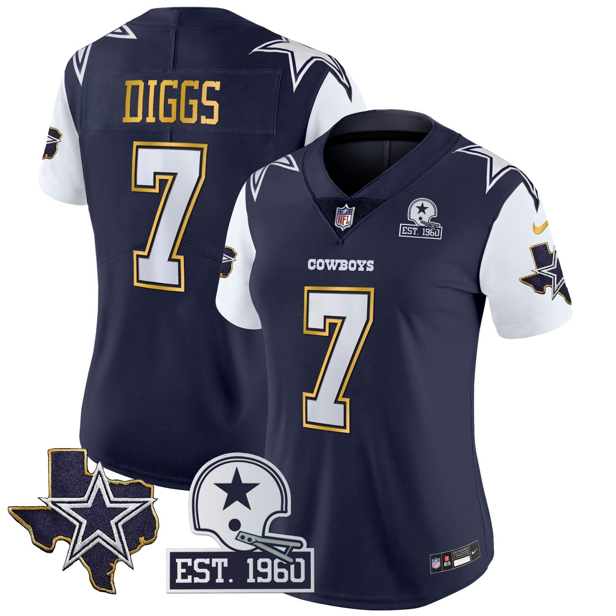 Camisa NFL Women’s Texas Patch Dourada Trim Vapor Jersey
